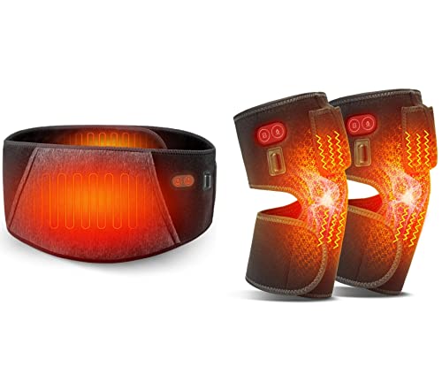 FEETMOR Cordless Heating Pad for Back Pain Relief - Portable Heated Knee Brace Wrap with Massage Therapy, Ideal for Lumbar, Abdominal, Joint Fatigue, Arthritis & Muscle Cramps - Perfect for Home, Office & Travel Use
