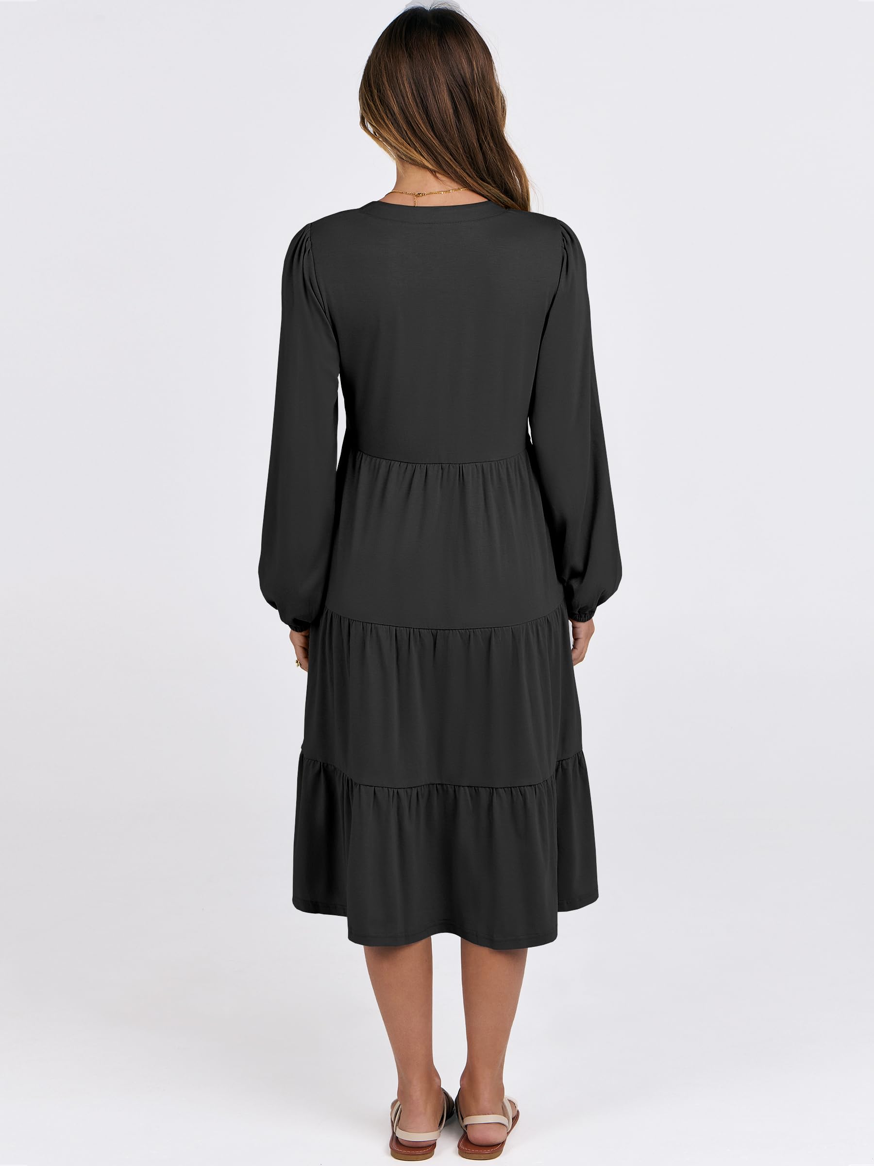 ANRABESS Women's Long Sleeve V-Neck Dress - 2025 Spring Casual Loose Fit Flowy Swing Tiered Maxi Dress for Vacation, Beach, Date Night & Everyday Wear