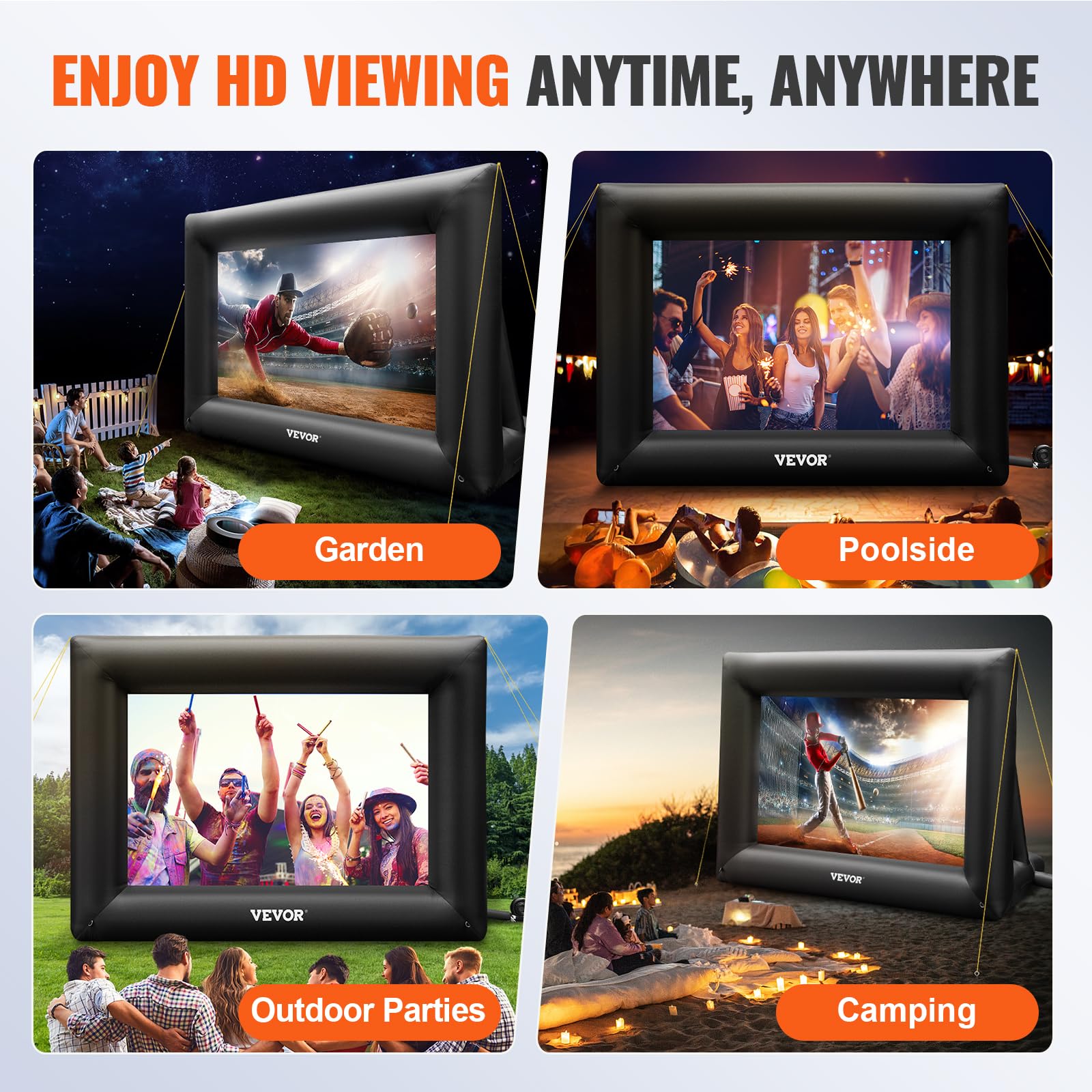 VEVOR 120-Inch Inflatable Outdoor Movie Screen with 350W Air Blower - Portable Front/Rear Projection Screen, Durable Oxford Fabric for Backyard, Camping & Drive-in Theater Night