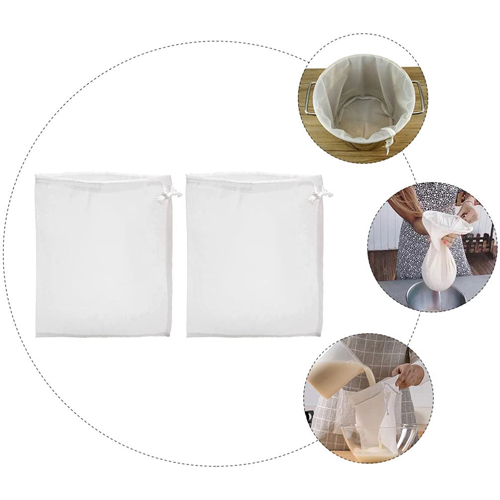 2-Pack Reusable Nylon Mesh Strainer Bags for Wine, Tea, Juice, and Spices - Fine Filter Drawstring Bags for Brewing, Cooking, and Food Preparation