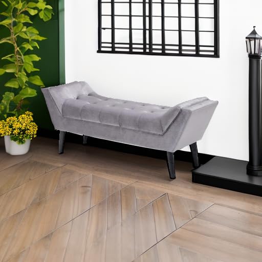 Haobo Tufted Fabric Upholstered Bed Bench Ottoman Footstool - 2-Seater Gray Storage Stool for Bedroom, Living Room & Entryway - Perfect for Sitting, Lounging & Extra Storage