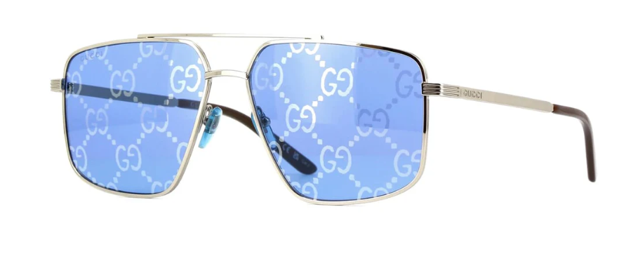 Gucci GG0941S 004 Silver/Blue Logo Soft Square Men's Sunglasses - Stylish UV Protection Shades for Men, Perfect for Outdoor Activities, Driving & Summer Fashion