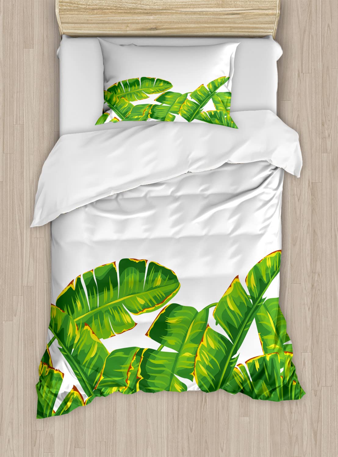 Ambesonne Botany Duvet Cover Set - Vibrant Tropical Leaf Print Queen Size Bedding (2 Duvet Covers + 4 Pillowcases) | Hunter Green & Yellow | Perfect for Summer Bedroom Decor, Beach House, or Tropical Theme Rooms