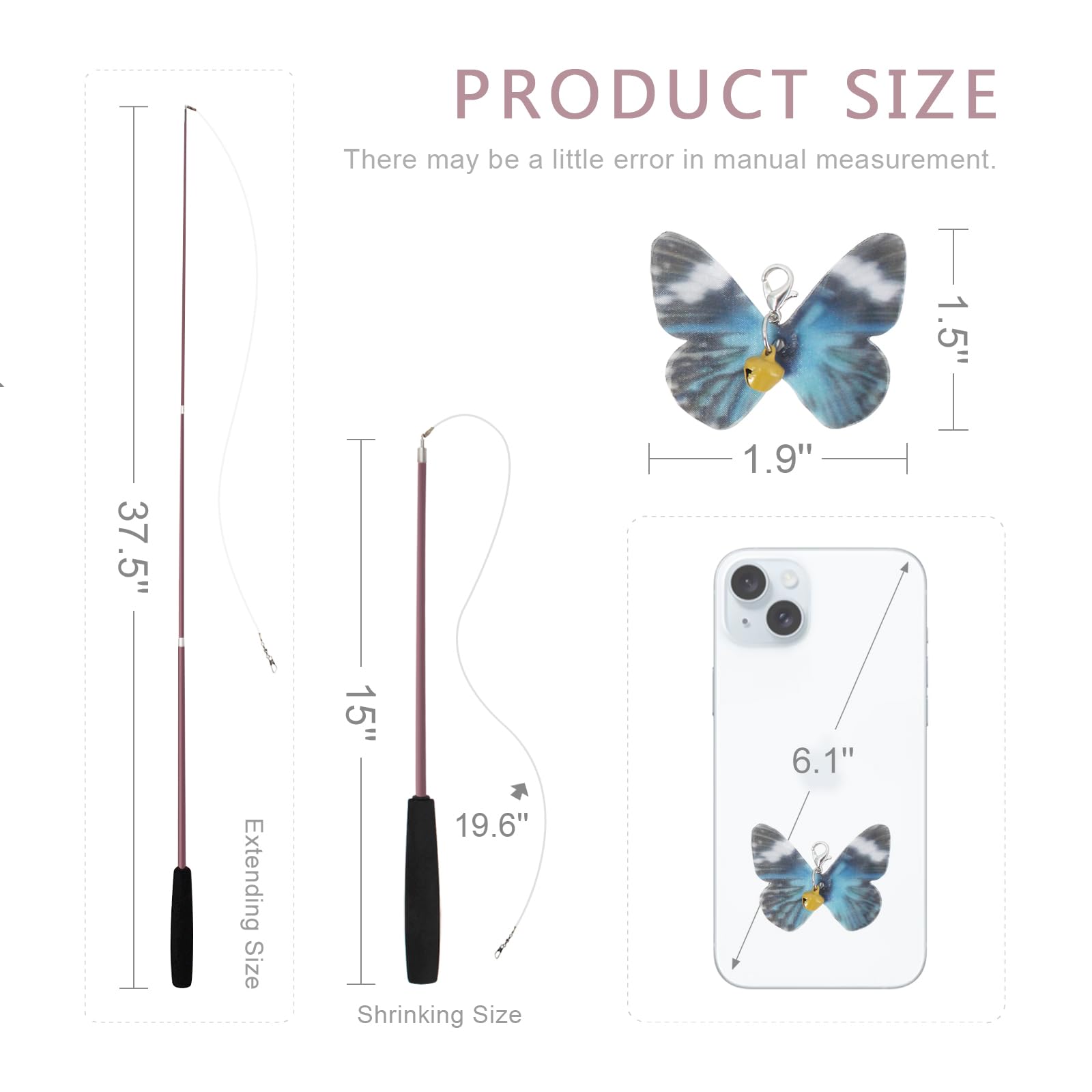 SONGWAY 13-Piece Cat Butterfly Toys Set - Interactive Retractable Cat Wand with Bell & Replacement Refills - Fun Indoor Play for Kittens & Adult Cats - Perfect for Exercise, Bonding & Stress Relief