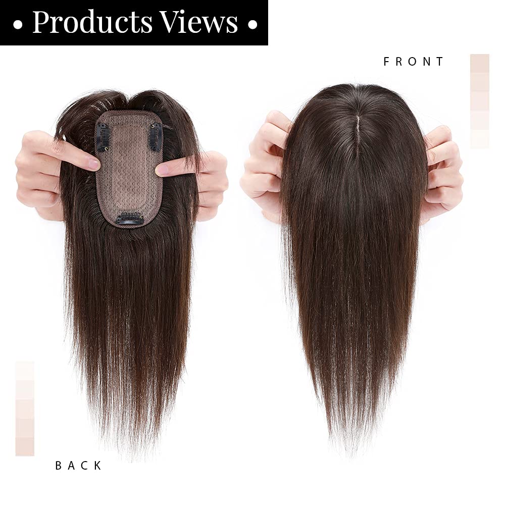 MY-LADY Human Hair Toppers for Women with Bangs - 16 Inch Dark Brown, 5.1