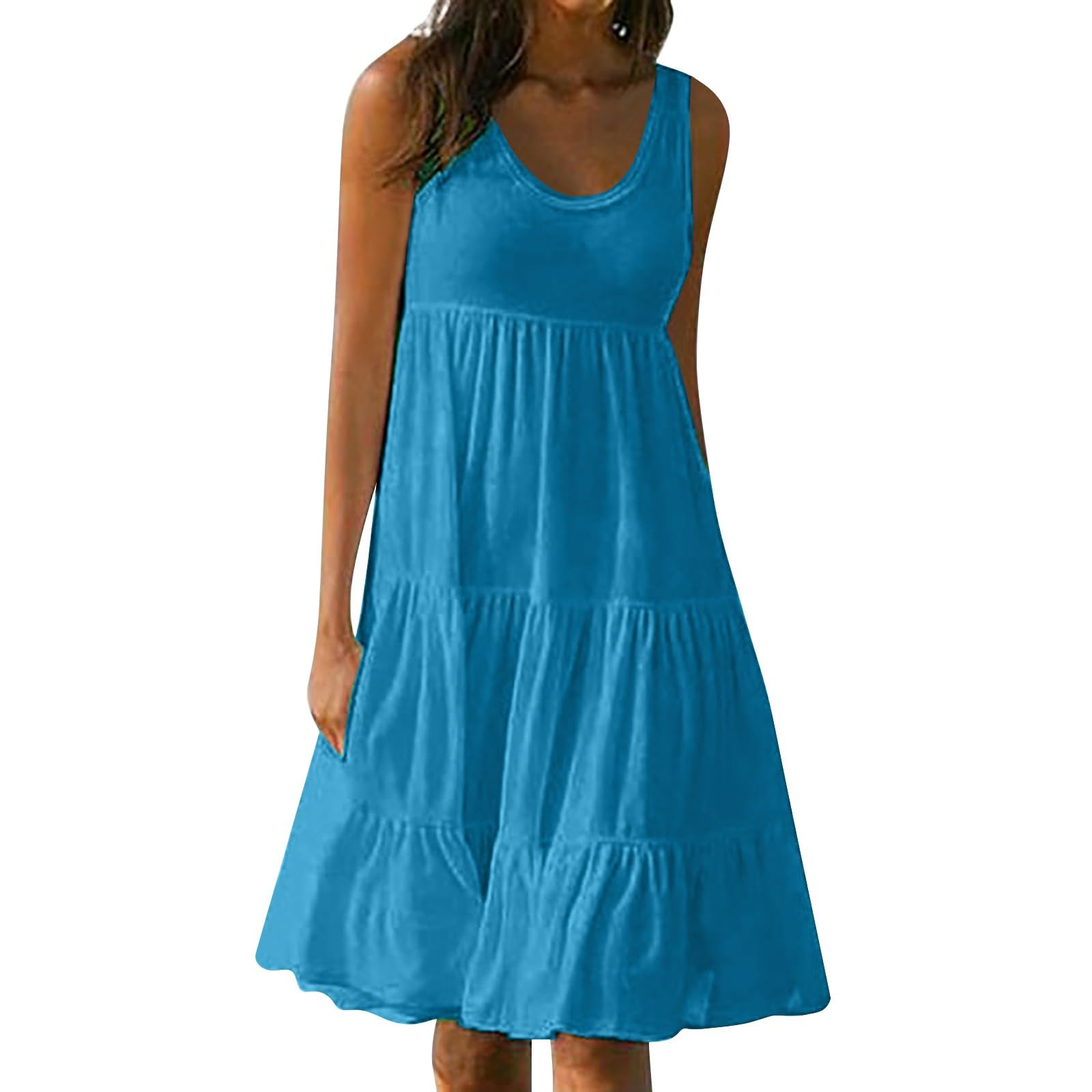 2024 Summer Women's Midi Dresses - Solid Color High Waist Flowy Dress for Casual Outings, Beach Vacations & Date Nights