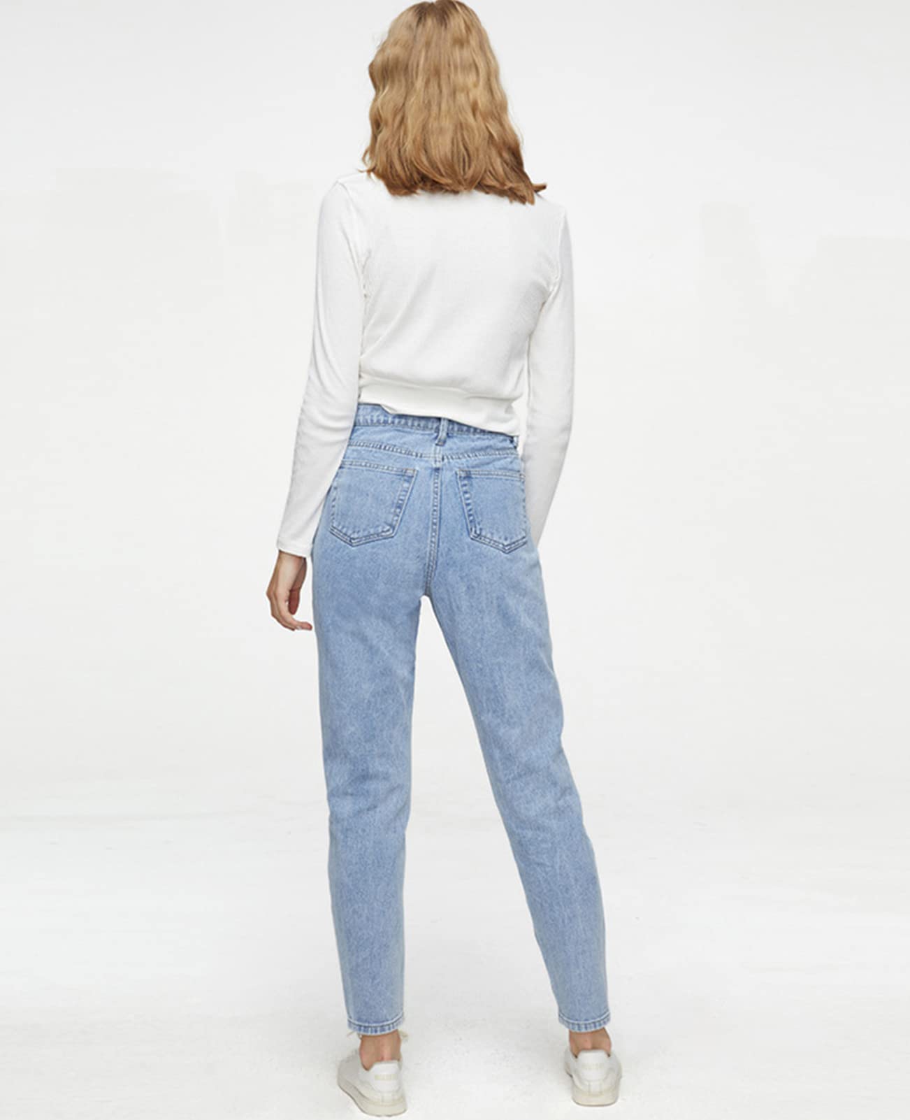ZENTHACE Women's High Waist Boyfriend Ripped Jeans - Loose Fit Straight Leg Denim Pants for Casual Wear & Street Style Fashion