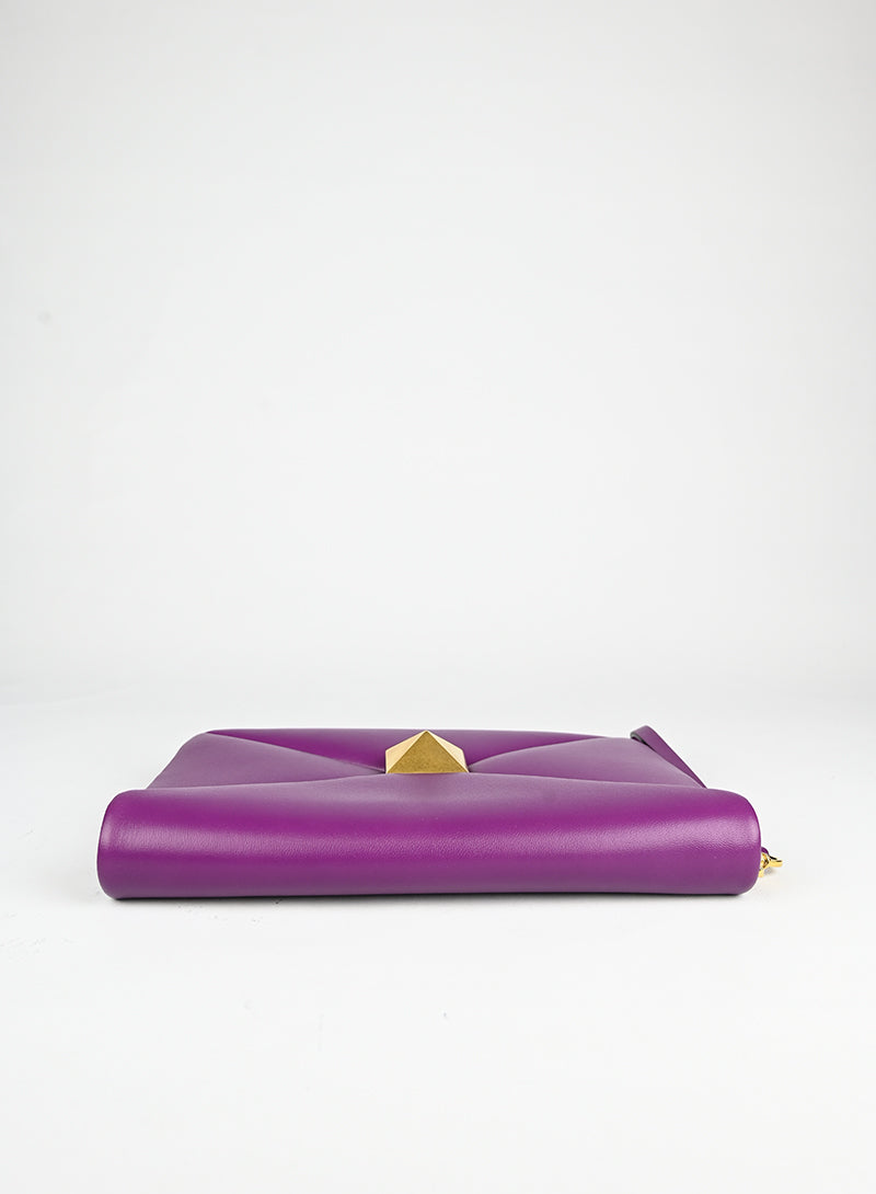 Valentino Leather Clutch Bag with Roman Studs in Purple - Perfect for Evening Parties & Special Occasions