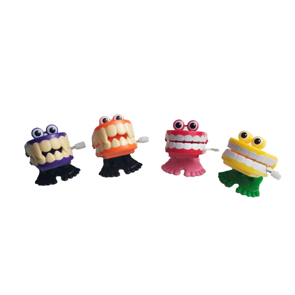 4pcs Wind-Up Walking Chattering Teeth Toys - Funny Novelty Gag Gifts for Kids Birthday Parties & Prank Jokes (Random Colors) - Perfect for Party Favors, Classroom Rewards & Practical Jokes