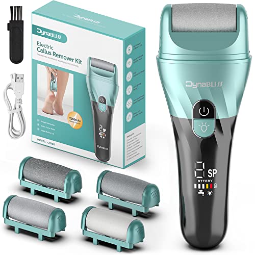 DynaBliss Electric Callus Remover for Feet - Professional Pedicure Tool with 4 Roller Heads, LED Light & Display, 2 Speed Settings - Best for Hard Cracked Dry Dead Skin Removal - Perfect for Home Spa, Salon & Travel Foot Care