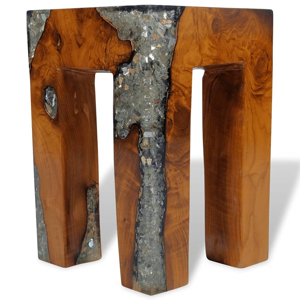 Solid Teak Wood & Resin Multifunctional Garden Stool - Natural Side Table, Plant Stand, Bedside Frame for Home & Outdoor Decor - Perfect for Patio, Living Room, and Garden Use