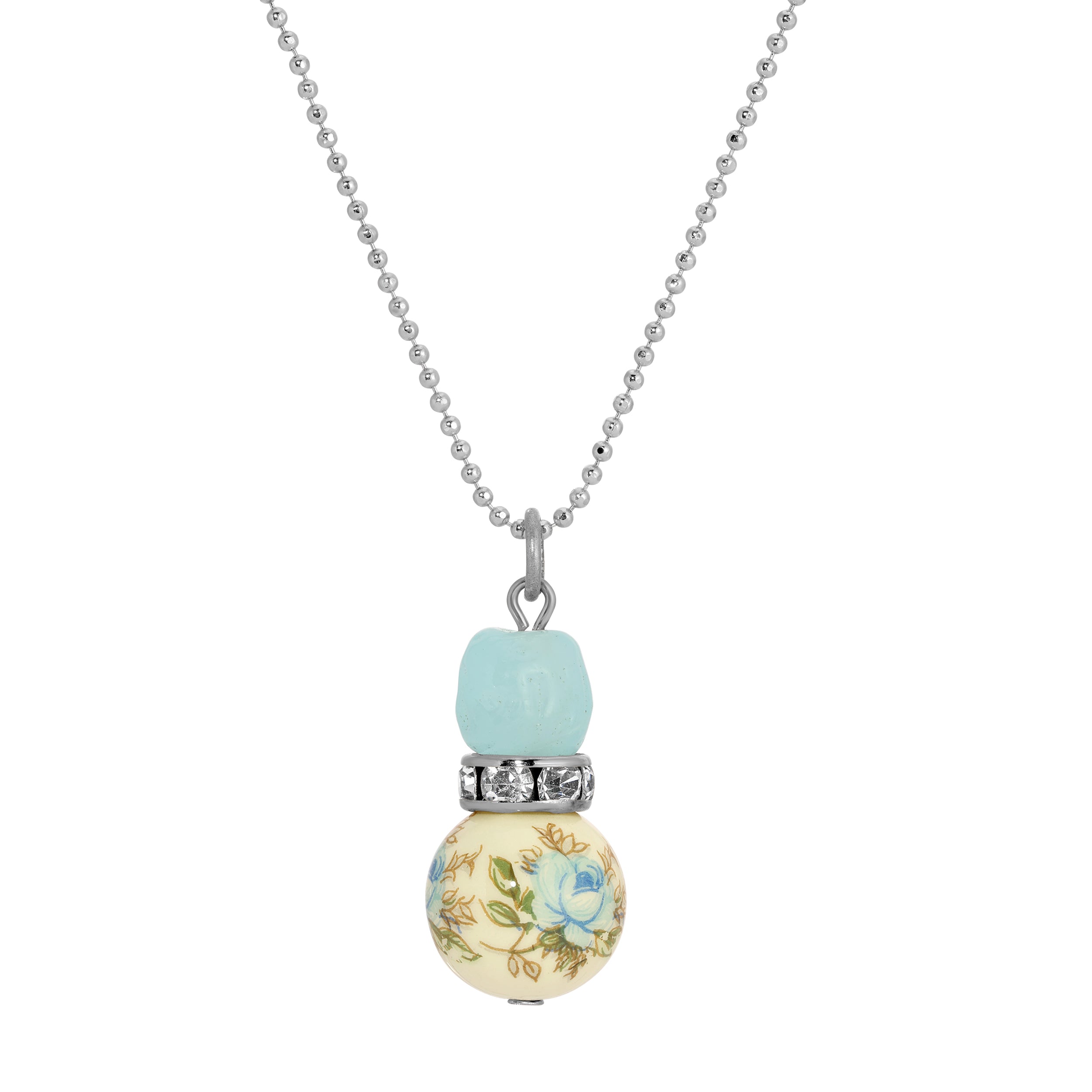 1928 Jewelry Blue Desert Rose & Bead Crystal Pendant Necklace 18