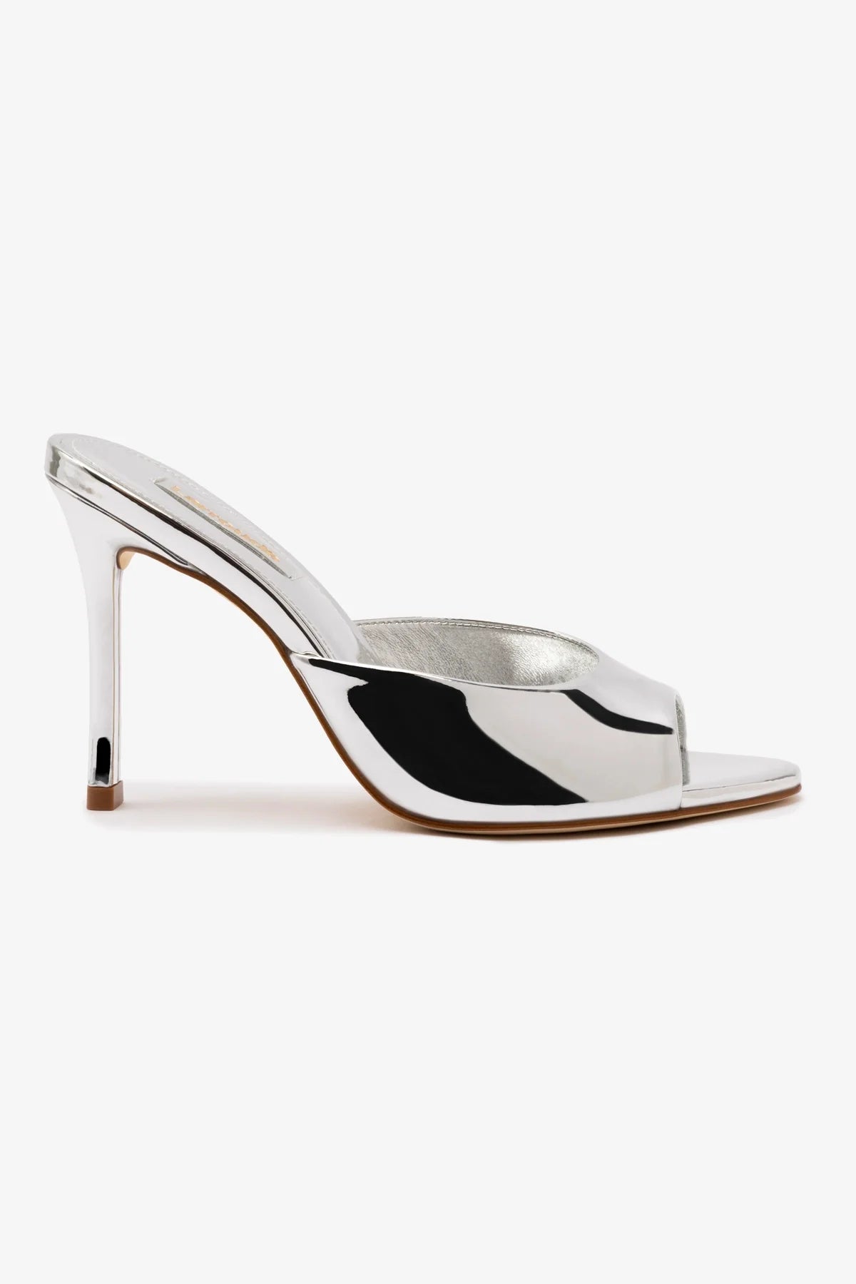 Jasmine Hi Mule Women's Silver Mirror Leather Sandals - Comfortable Summer Dress Shoes for Weddings, Parties & Beach Vacations