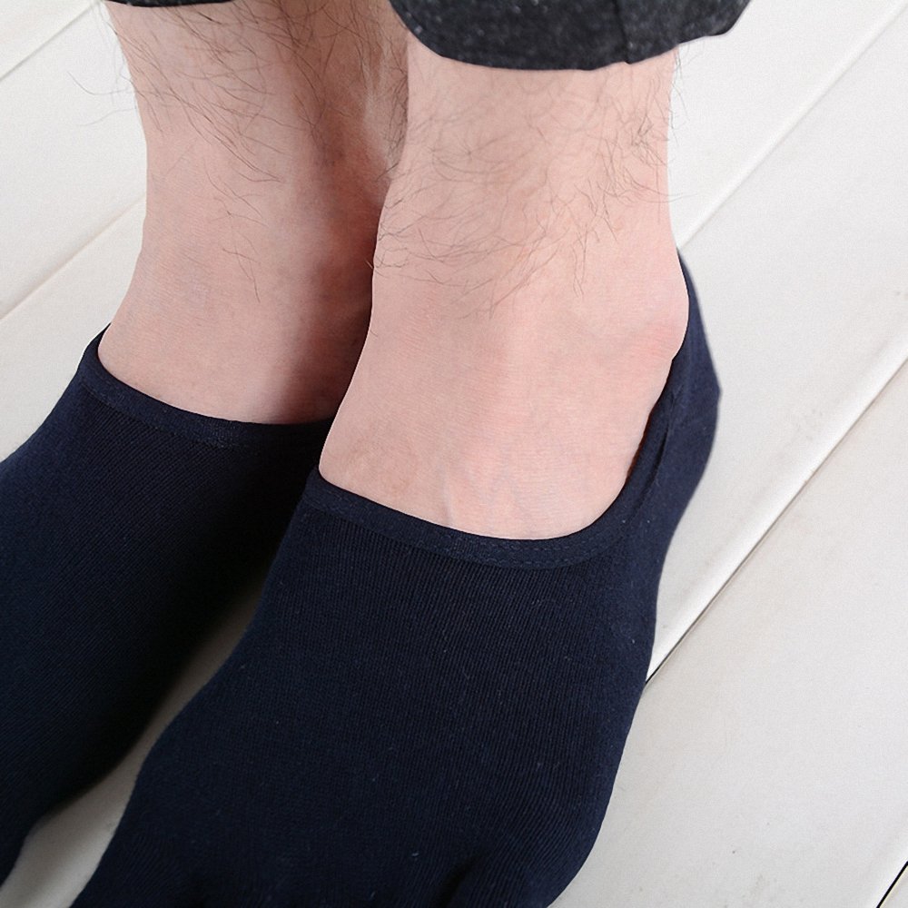 Breathable Cotton Toe Socks for Men - 5 Finger Running Socks (Black & Grey, 4 Pairs) - UK Sizes 6-10/10-12 - Perfect for Yoga, Barefoot Shoes & Outdoor Activities