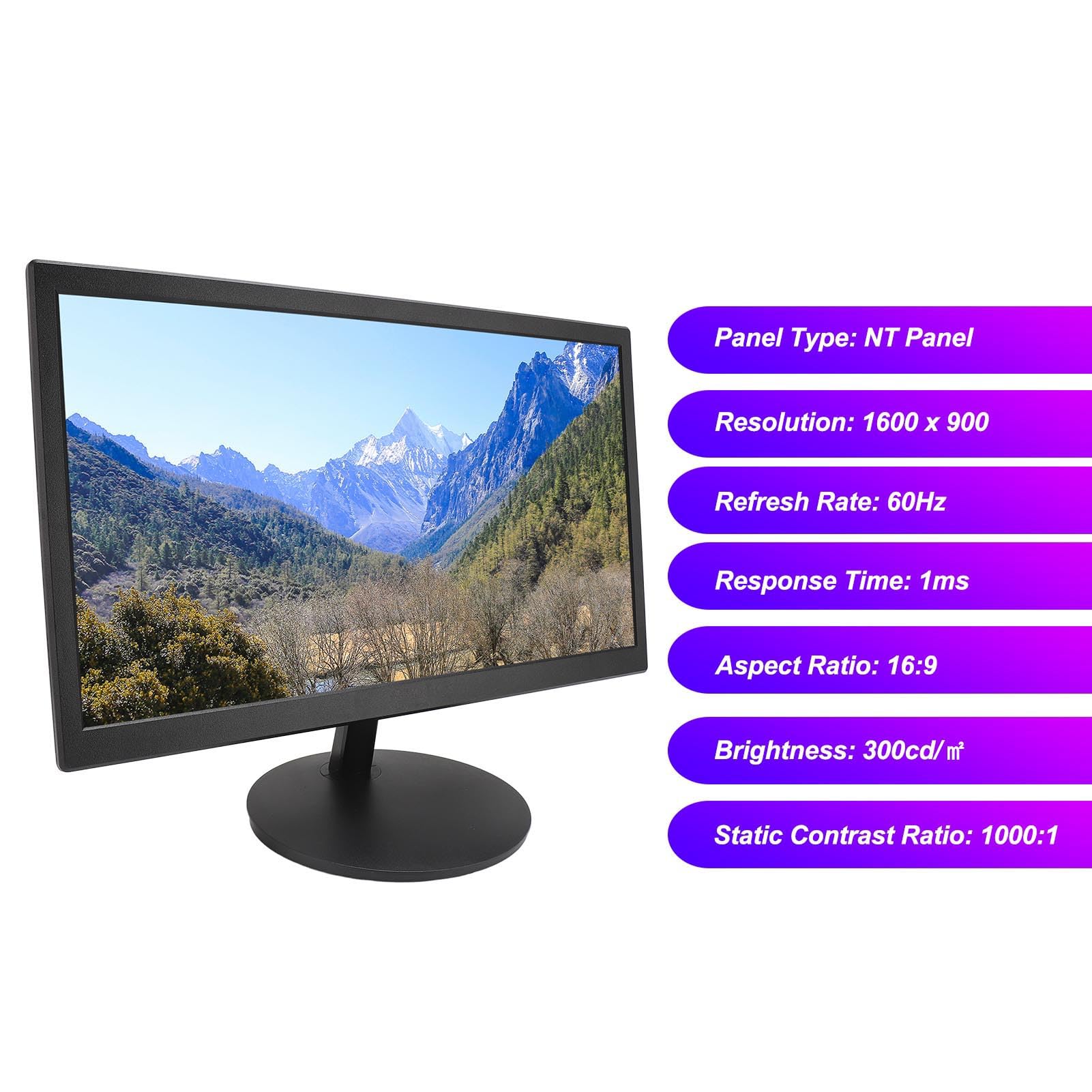 20 Inch LED Computer Monitor 1600x900 60Hz, Ultra Thin Gaming Monitor with Anti-Blue Light, VGA Port for Laptop/PC (EU Plug) - Perfect for Home Office, Gaming & Entertainment