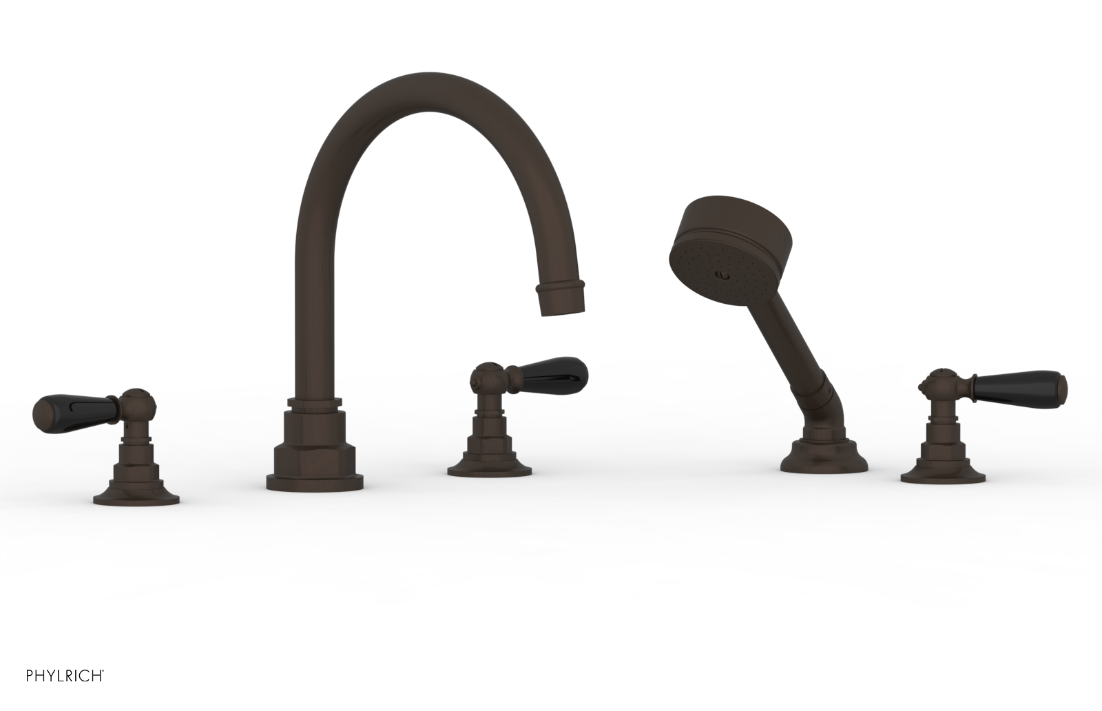 Jamestown Deck Tub Set with Hand Shower - Black Accented Lever Handles (165 49) - Perfect for Outdoor Bathing & Luxury Spa Experience