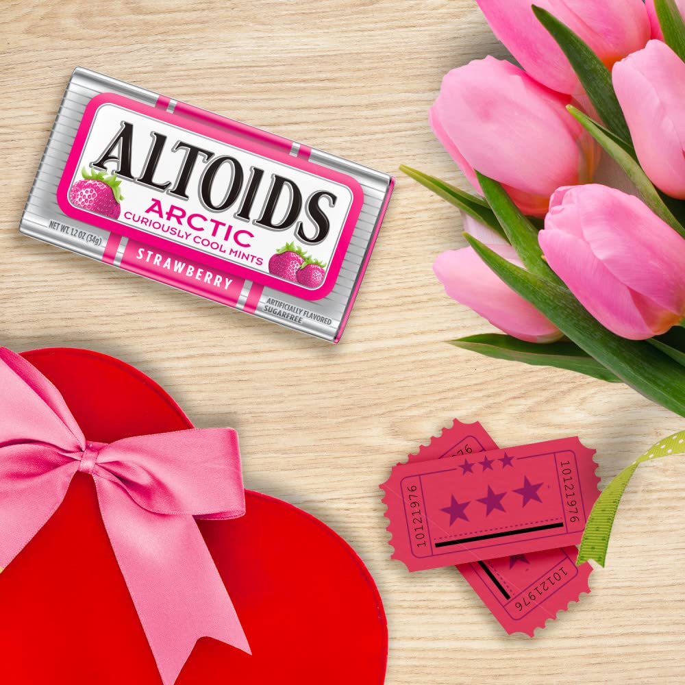 ALTOIDS Arctic Strawberry Breath Mints - Hard Candy in Bulk (1.2 oz Tin, Pack of 8) - Fresh Breath Solution for Office, Travel & After Meals