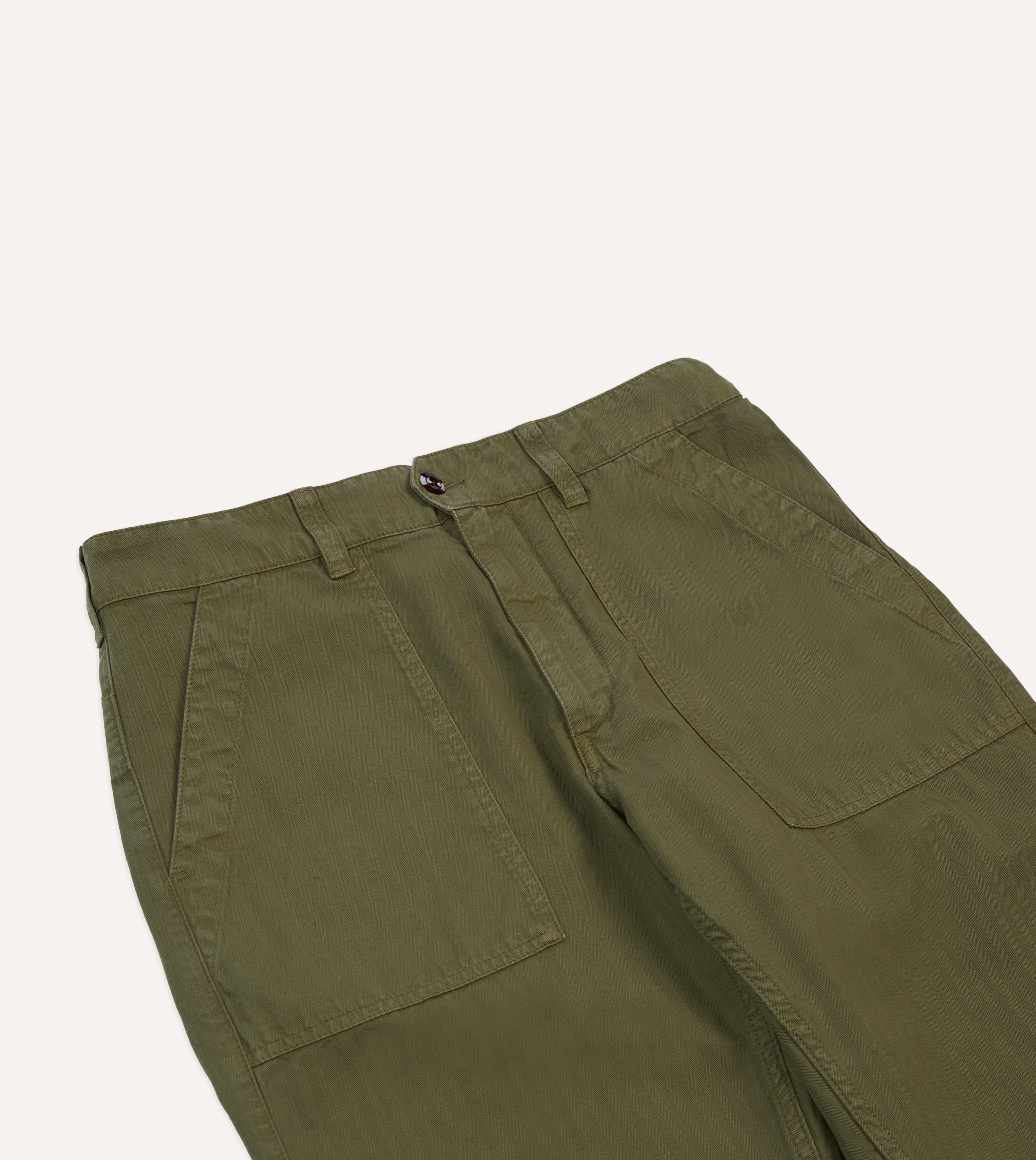Premium Olive Cotton Linen Herringbone Fatigue Pants for Men & Women - Comfortable Casual Workwear for Outdoor, Travel & Everyday Wear