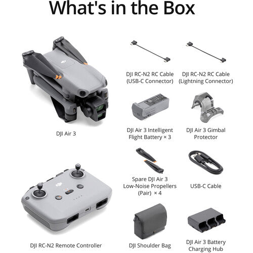 DJI Air 3 Fly More Combo with DJI RC-N2 Remote Controller - 4K Dual Camera Drone with 46-Min Flight Time, Omnidirectional Obstacle Sensing - Perfect for Aerial Photography, Travel Vlogging & Outdoor Adventures