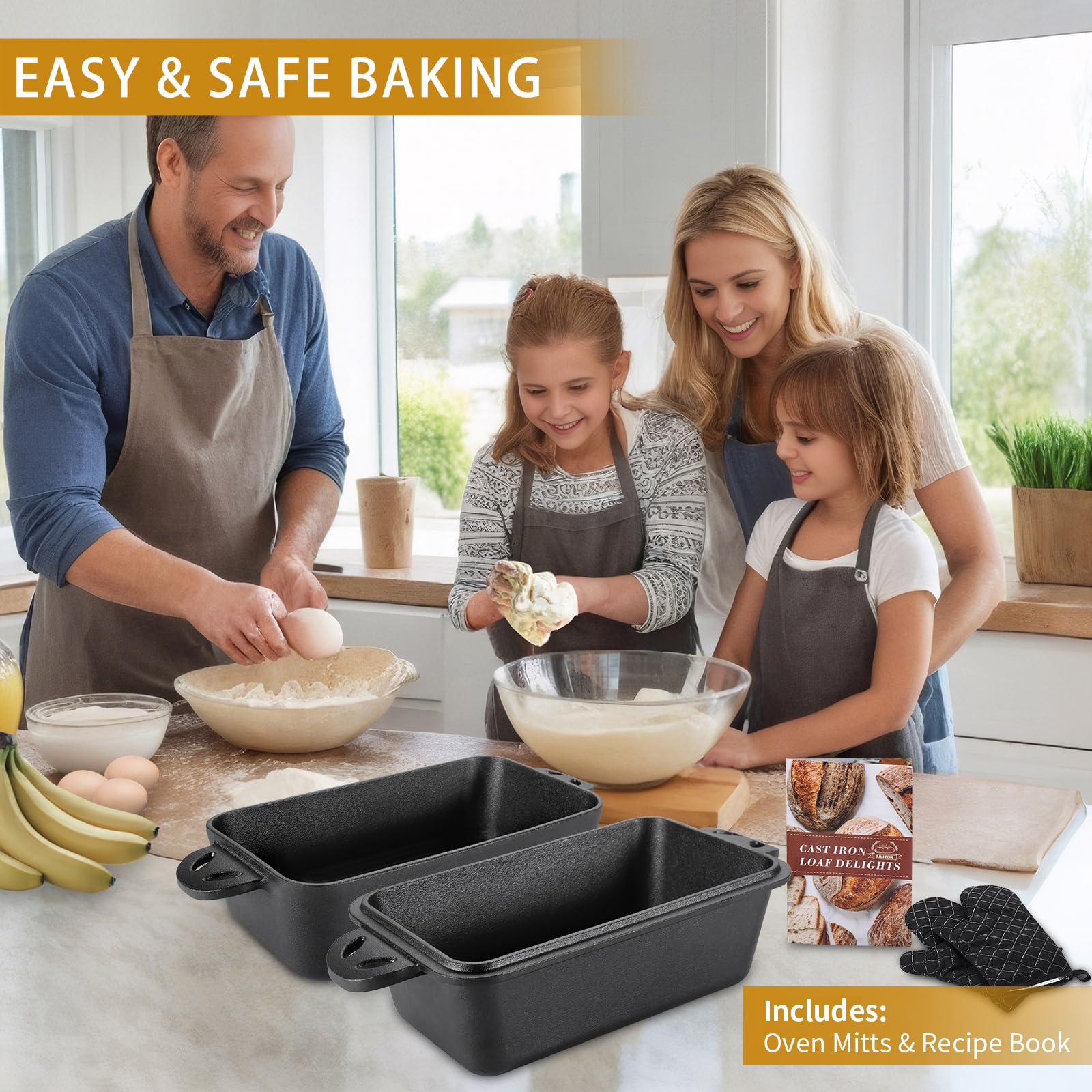 9x5 Inch Cast Iron Loaf Pan with Lid - Premium Bread Baking Pan Set of 2 for Homemade Sourdough, Banana Bread & Artisan Loaves | Perfect for Oven, Camping & Gift Giving