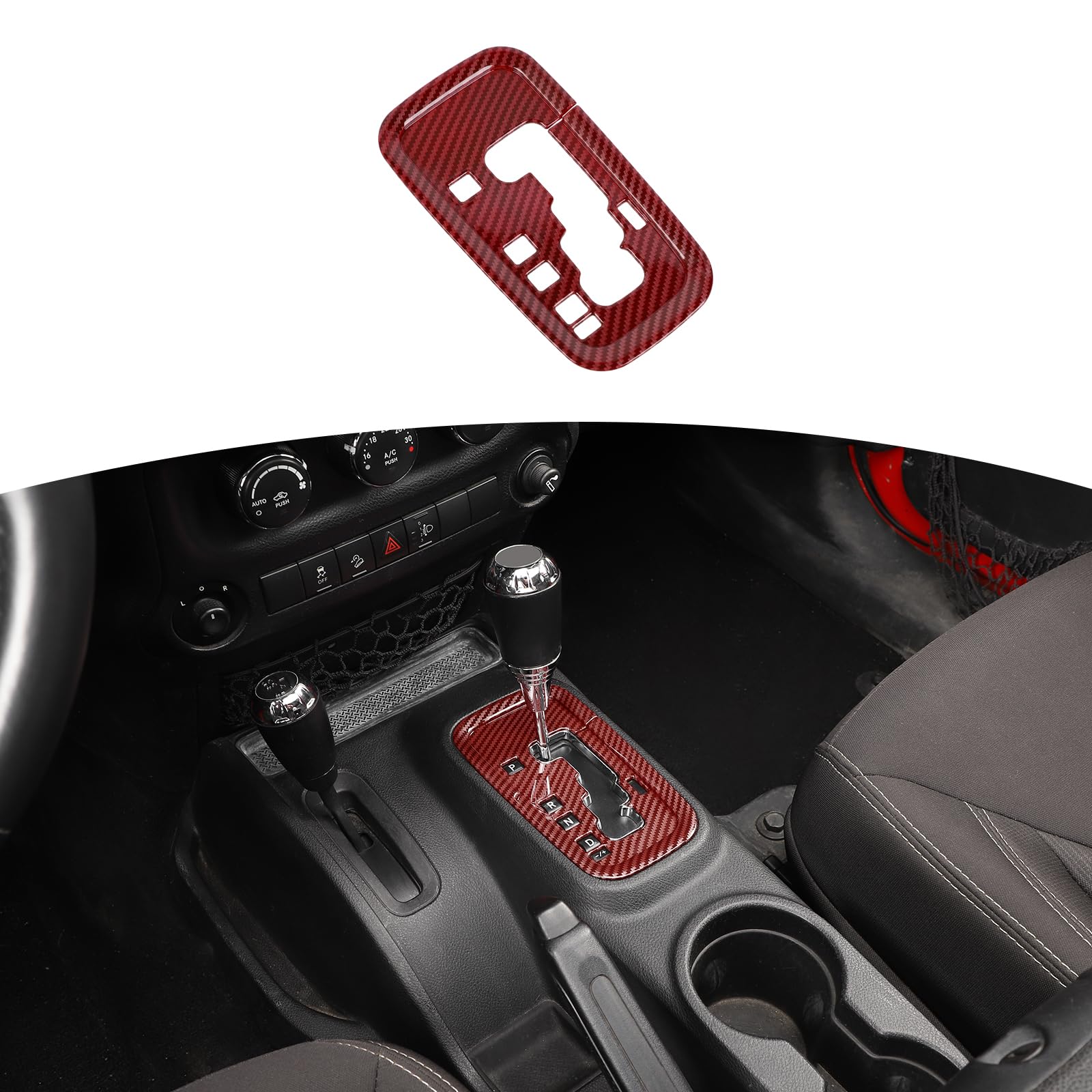 RT-TCZ ABS Red Carbon Fiber Gear Shift Panel Cover Trim for Jeep Wrangler JK JKU (2011-2017) | Interior Accessories | Off-Road & Daily Driving Upgrade