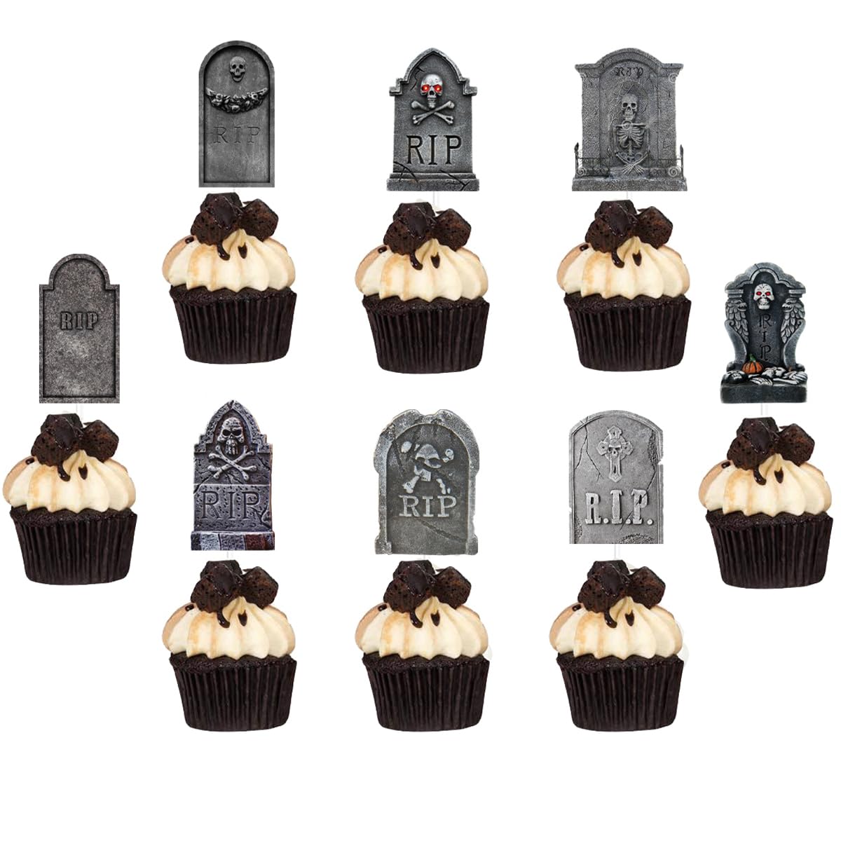 24-Piece Halloween Cupcake Toppers - Spooky Tombstone & Graveyard Cake Decorations for Halloween Party Supplies | Perfect for Cupcakes, Cakes, and Dessert Displays at Halloween Parties, Trick-or-Treat Events & Themed Gatherings