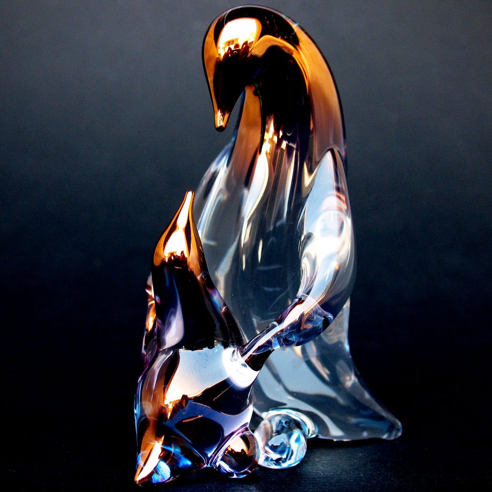 Hand Blown Glass Penguin Mother and Baby Figurine - Cute Collectible Animal Sculpture for Home Decor, Gift & Christmas Display