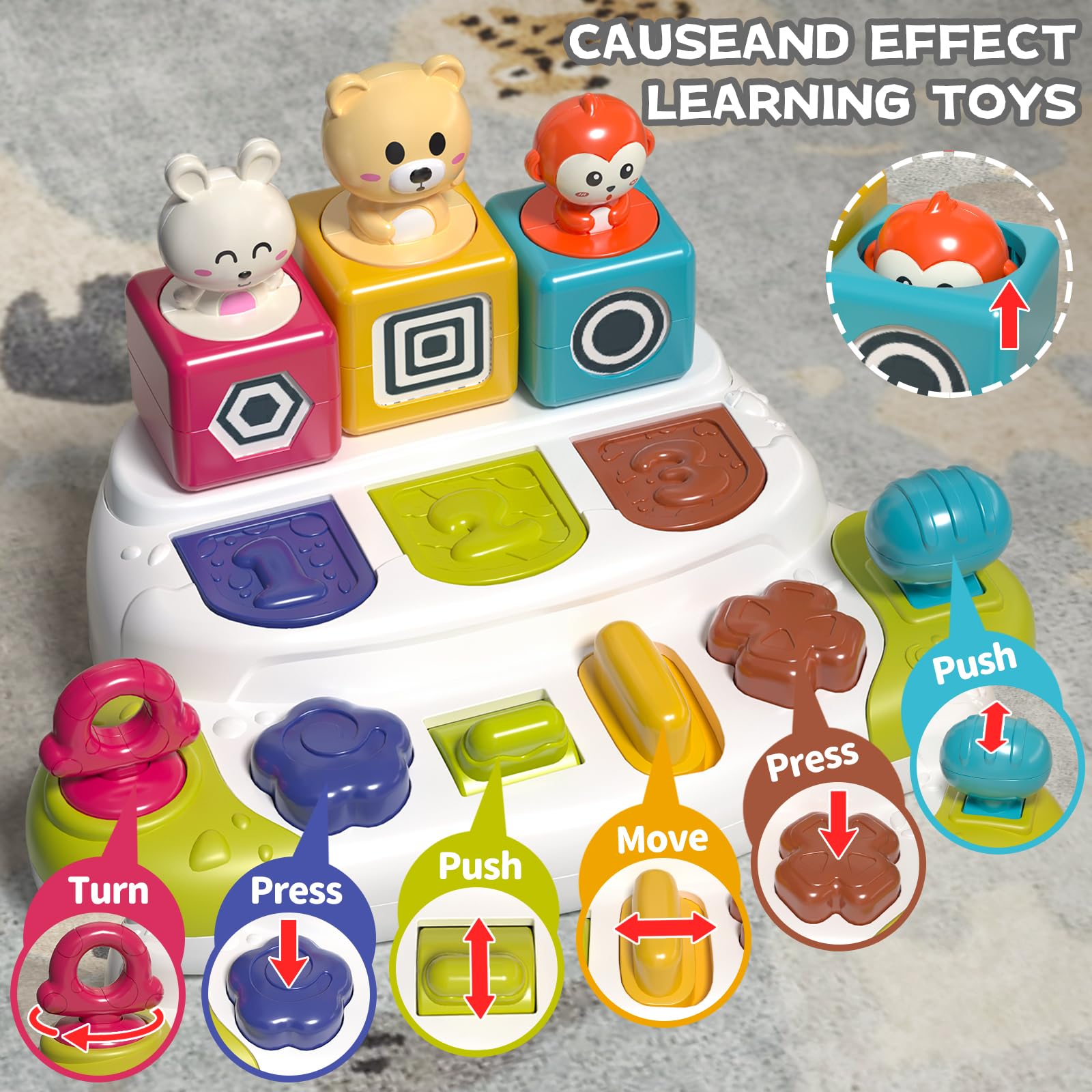 Montessori Pop-Up Animal Toys for 1-3 Year Olds - Early Learning Gifts for Babies 9-18 Months | Interactive Play & Birthday Presents