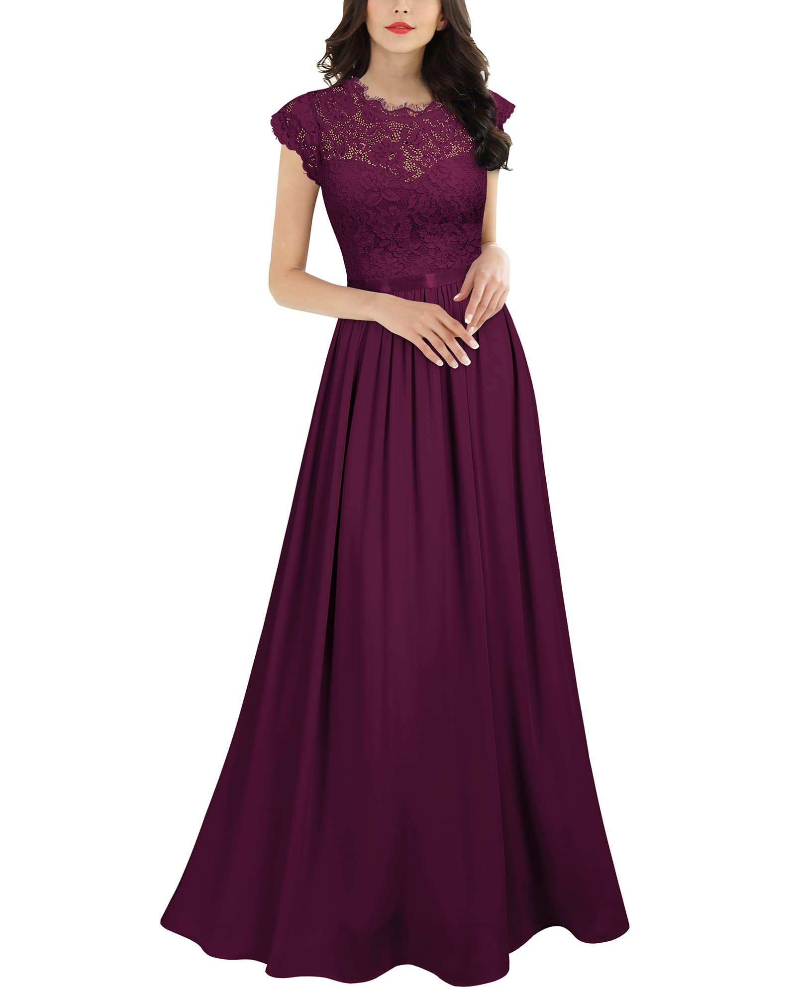 Elegant Miusol Women's Floral Lace Maxi Dress for Evening Party, Wedding Guest, Prom & Special Occasions - Formal Long Gown with Feminine Floral Pattern