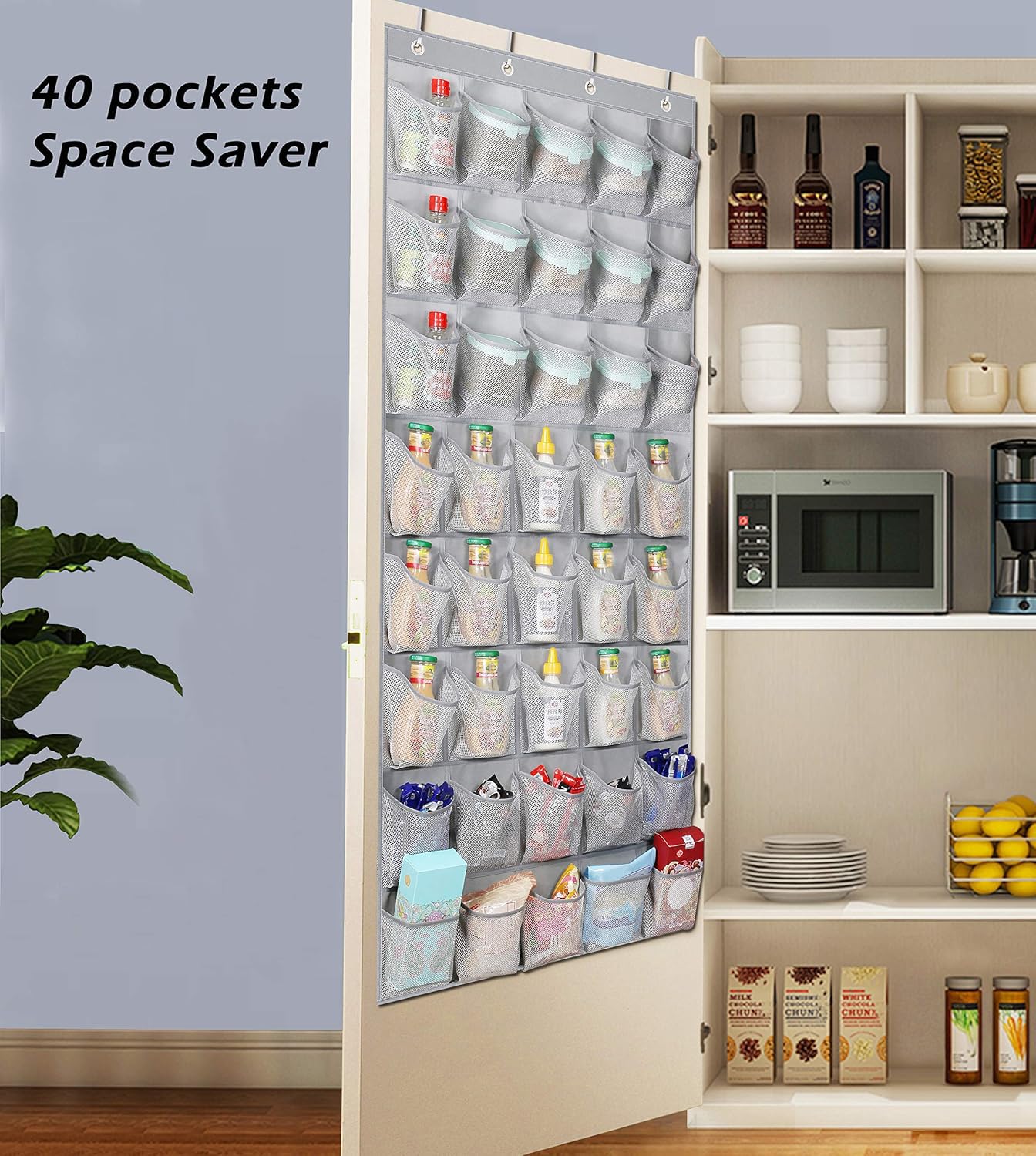 KIMBORA Extra Wide Over The Door Hanging Organizer - 40 Mesh Pocket Storage for Shoes, Toys & Bathroom Essentials - Space Saving Closet & Pantry Organizer (Grey) - Perfect for Bedrooms, Kids Rooms & Small Spaces