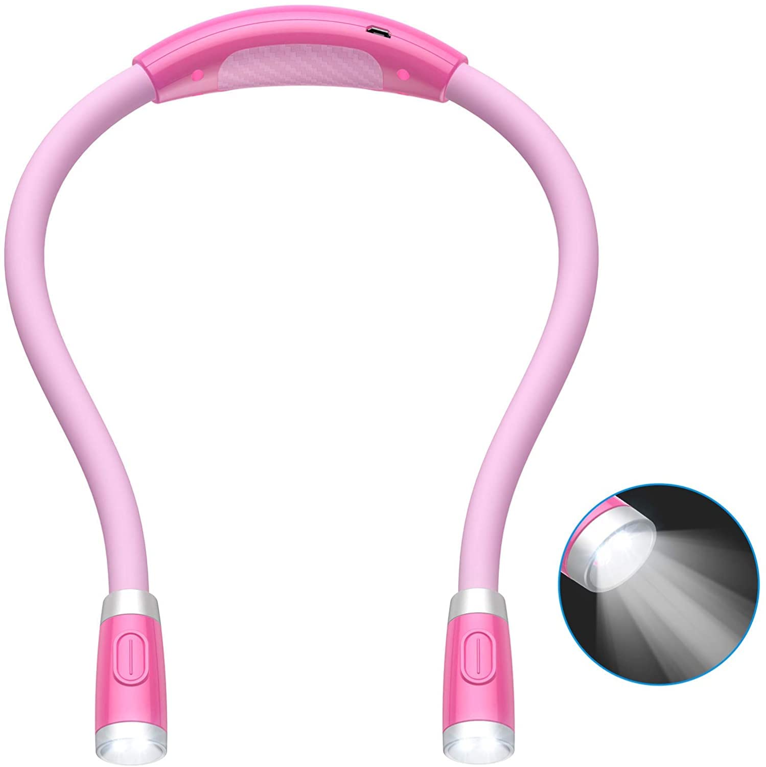 Rechargeable LED Book Light - Hands-Free Neck Reading Lamp with 4 Bright LEDs, 3 Adjustable Brightness Levels & Flexible Arm - Perfect for Bedtime Reading, Night Jogging, Crafts, Knitting, Travel, and Outdoor BBQ