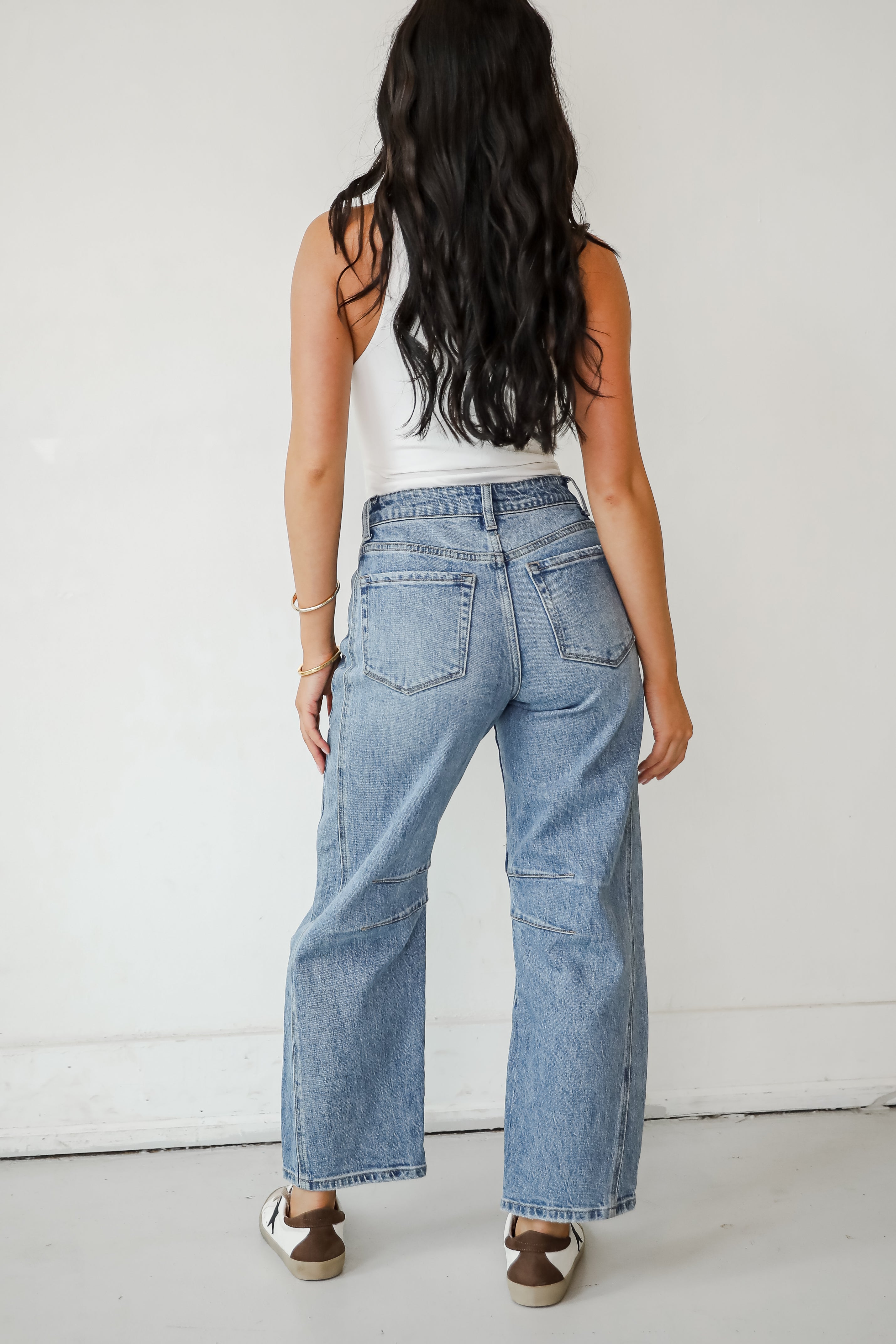 Addy Medium Wash High Rise Barrel Jeans for Women - Vintage Inspired Stretch Denim Pants for Casual Wear & Everyday Outfits