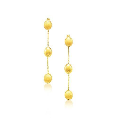 14K Yellow Gold Textured and Shiny Pebble Dangle Earrings for Women - Elegant Drop Earrings for Party, Wedding & Everyday Wear