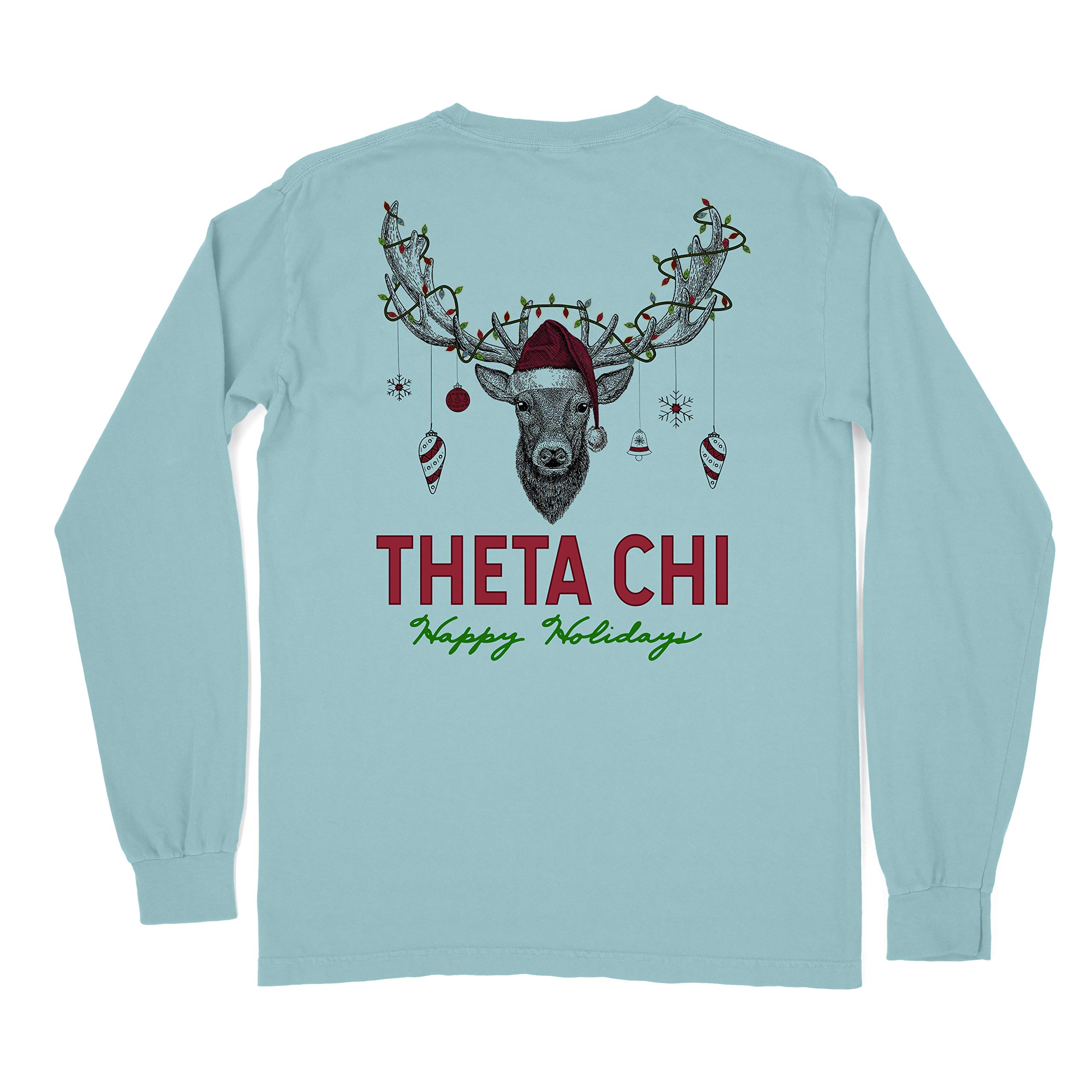 Theta Chi Fraternity Happy Holidays Comfort Colors Long Sleeve T-Shirt - Soft Cotton Crewneck Shirt for Brotherhood Events, Christmas Parties & Casual Wear