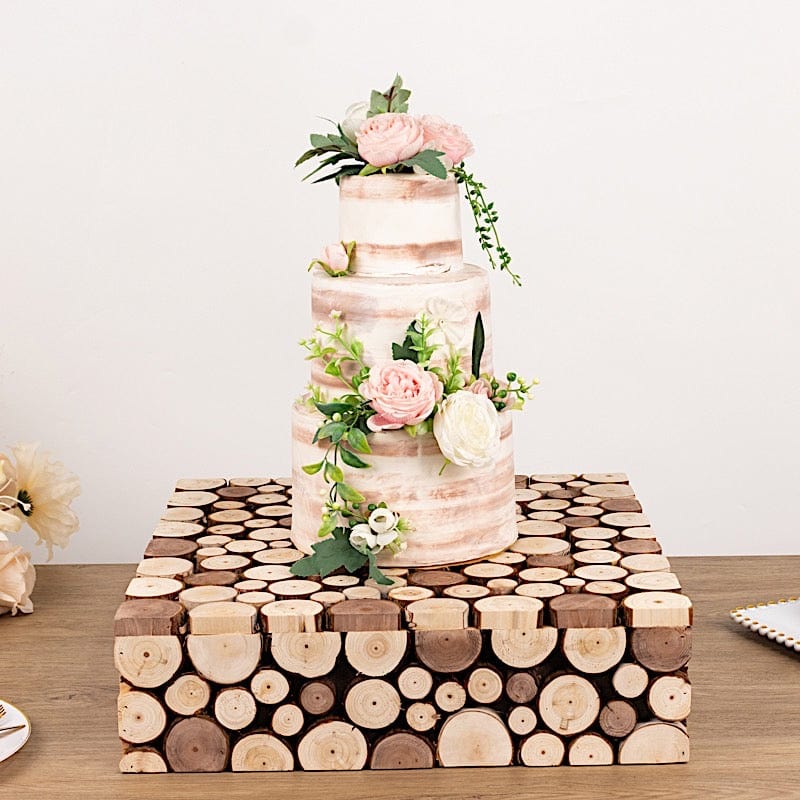18x18 Inch Square Wooden Cake Stand - Natural Wood Dessert Display for Wedding, Birthday, and Party Decor