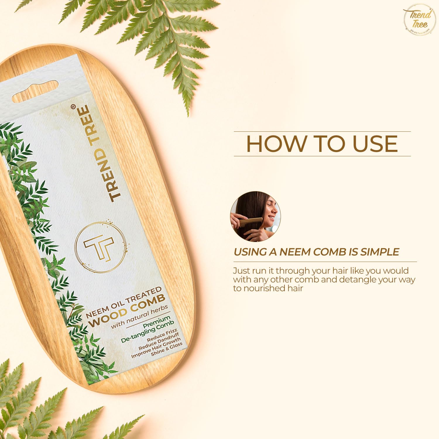 TRENDTREE® Premium Neem Wood Detangling Comb for Thick & Long Hair - Natural Herbs & Neem Oil Treated Dual Tooth Wooden Comb - Gentle Hair Care for Women & Men - Perfect for Daily Styling & Salon Use