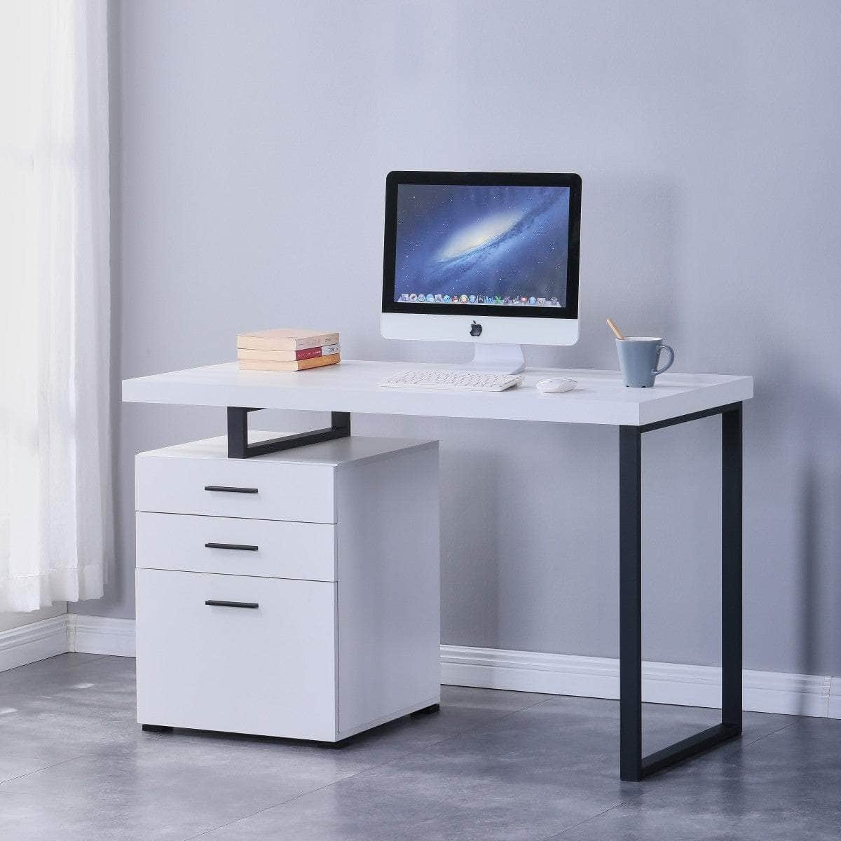 Verona Desk with 3 Storage Drawers - Available in White & Oak | Modern Home Office Desk with Ample Storage for Small Spaces