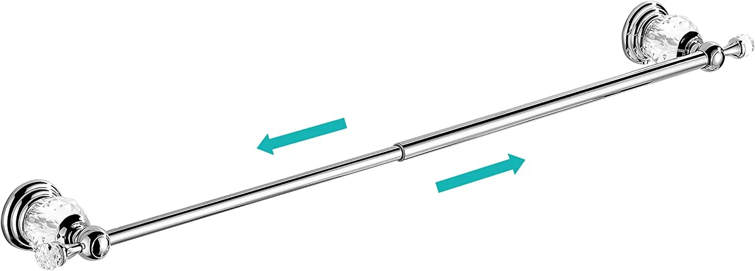 24 Inch Chrome Towel Bar - Adjustable Crystal Bathroom Towel Rack with Wall Mount, Modern Silver Single Towel Holder for Shower, Spa & Luxury Bathroom Decor