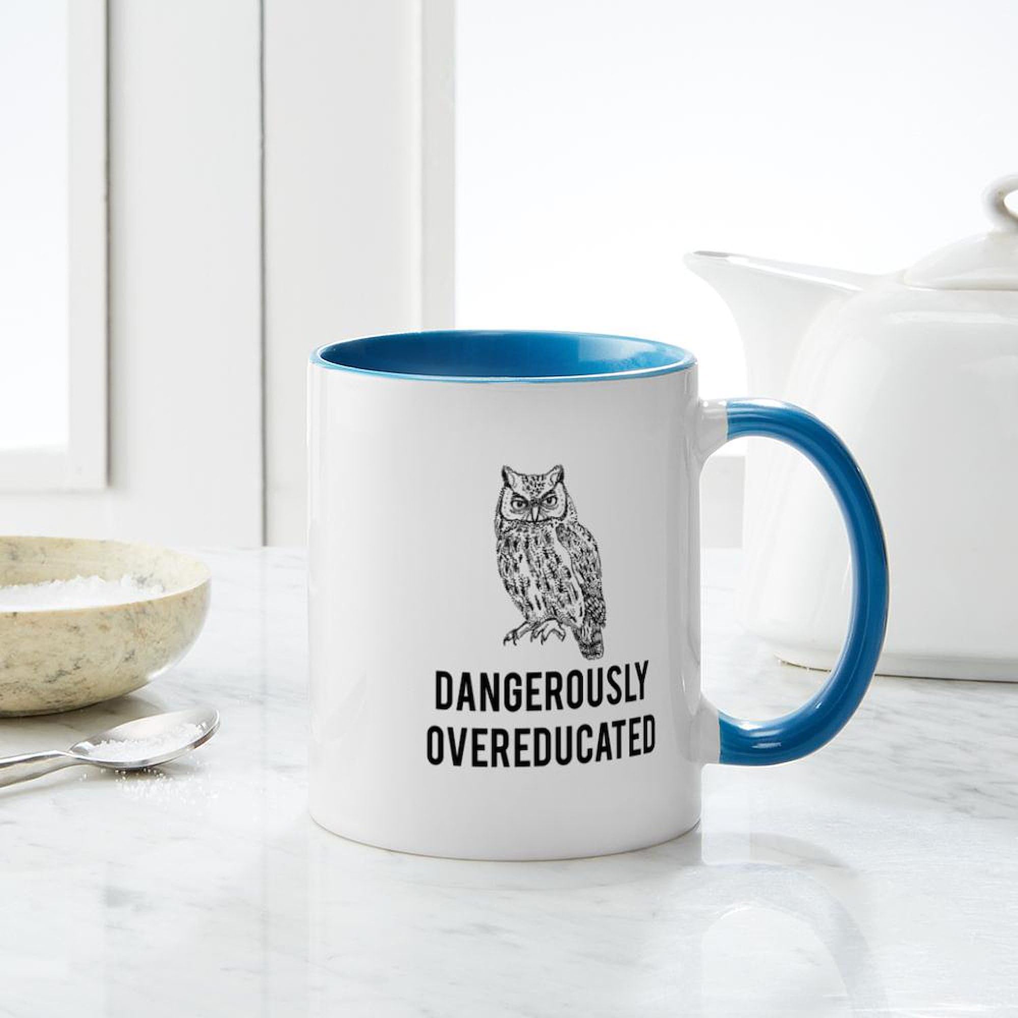 Dangerously Overeducated 11 oz Ceramic Coffee Mug (325 ml) - Funny Novelty Gift for Teachers, Professors & Book Lovers - Perfect for Office, Classroom & Home Use