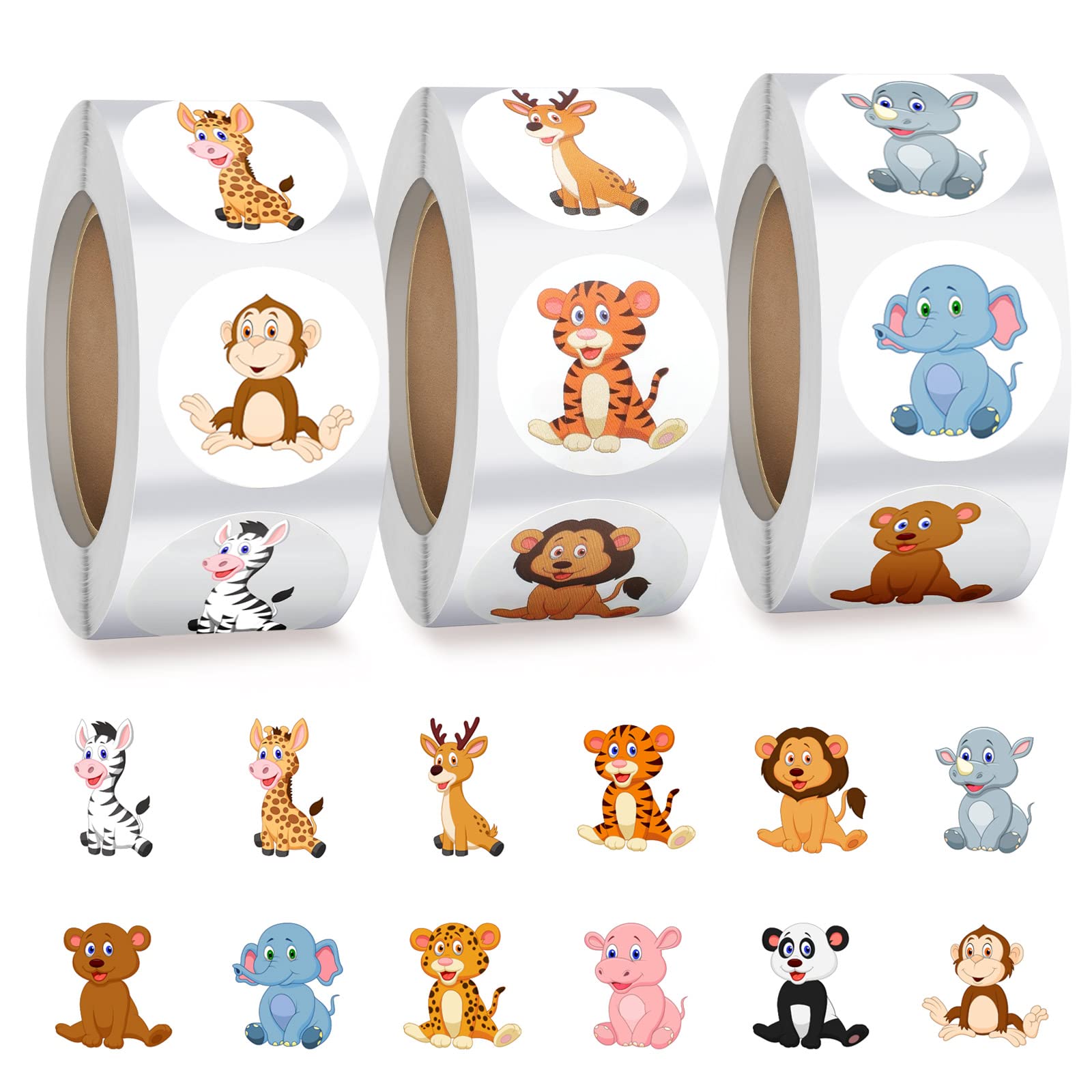 1500PCS Cute Round Animal Stickers for Kids - 3 Rolls Classroom Incentive Stickers, Teacher Reward Stickers (1 Inch, Land Animals) - Perfect for School, Home, Crafts & Scrapbooking