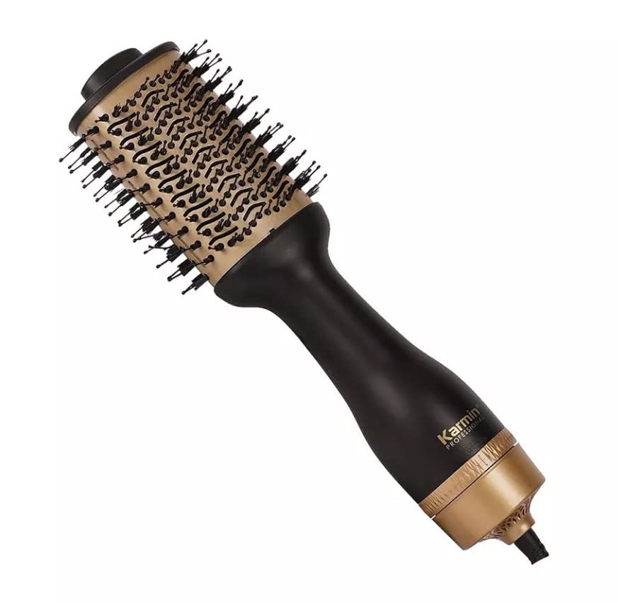 KARMIN Salon Pro Ionic Hair Dryer Brush - Round Blowout & Styler with Ceramic & Negative Ion Technology, Ultra-Light Volumizing Hair Styling Tool, 3 Heat & 2 Speed Settings (Black) - Perfect for Home Use, Travel & Salon-Quality Blowouts