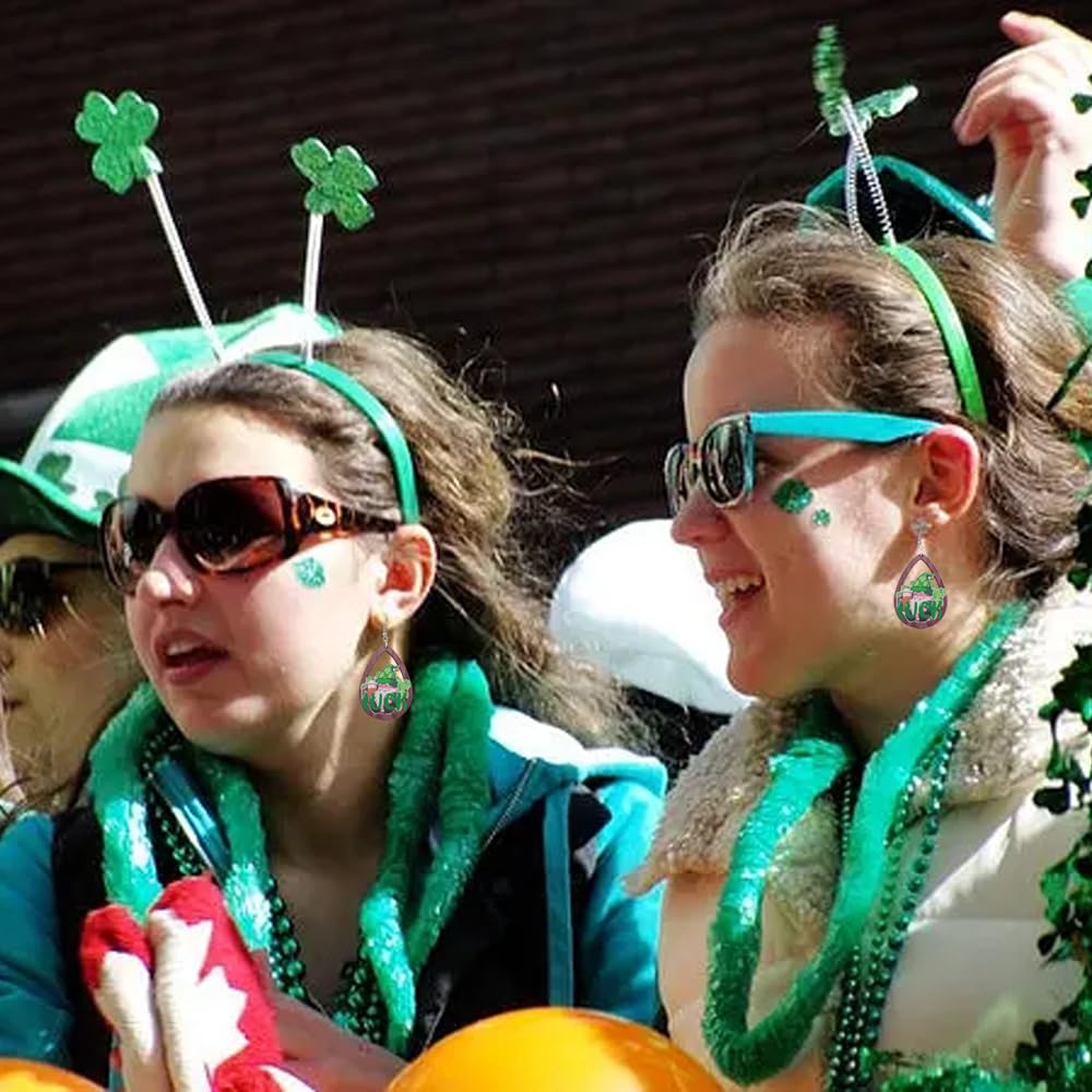 Lucky Green Shamrock Dangle Earrings for Women - St. Patrick's Day Clover Hat Drop Earrings Jewelry Gift (Perfect for Irish-Themed Parties, Festivals & Holiday Celebrations)