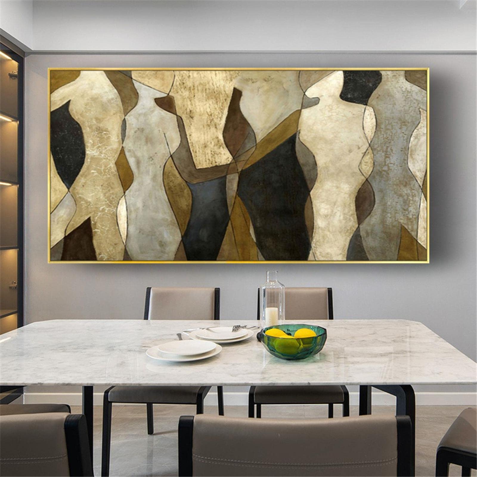 Large Modern Mural Oil Painting - Brown Gold Bronze Wall Art - Framed Canvas Painting 86x175cm (34x69in) - Elegant Home Decor for Living Room, Bedroom & Office - Perfect for Modern Interior Design & Luxury Spaces