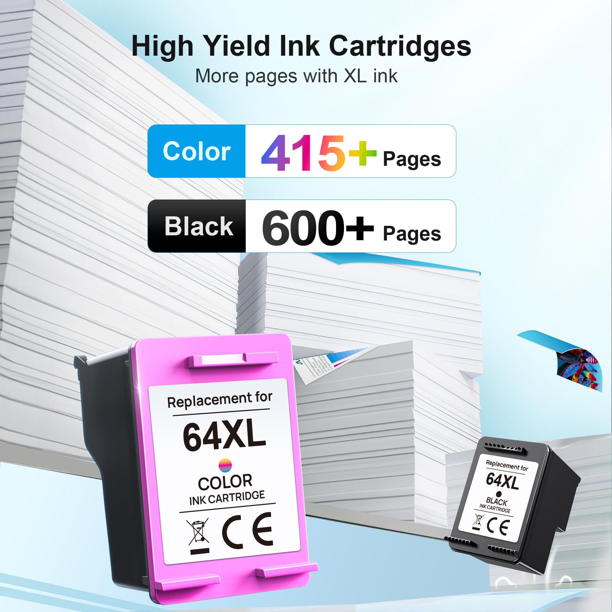 HP 64XL Ink Cartridge Replacement - 2 Pack Compatible with Envy Photo 7855/7858/6252/6255/7800/7100/7155/7158 & Tango Series Printers - High Yield Printing for Home Office & Photo Projects