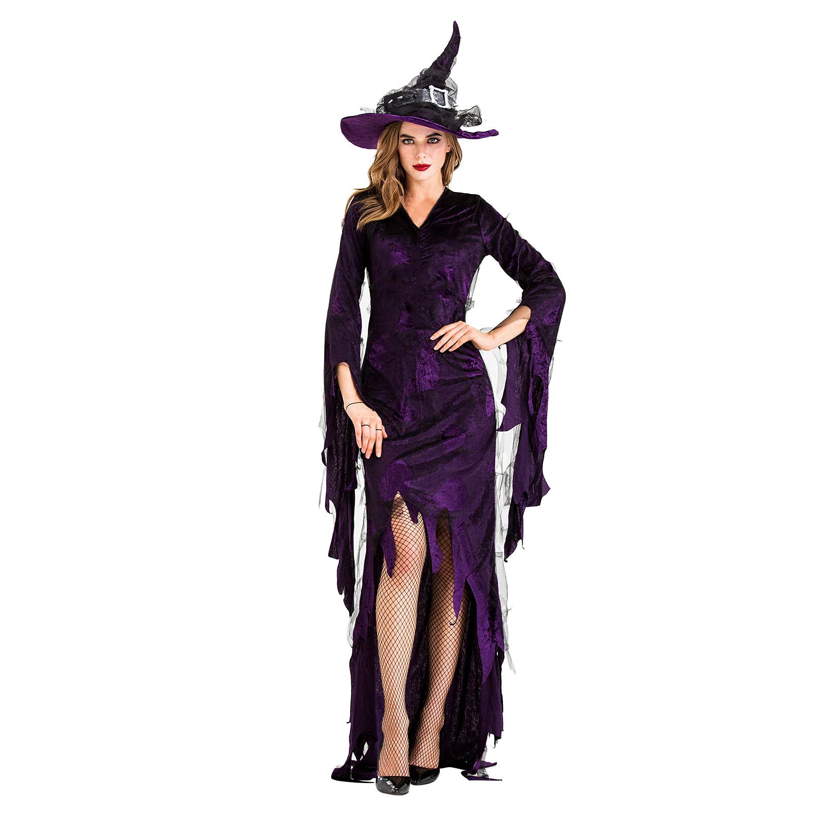Women's Halloween Cosplay Purple Witch Costume - Long Sleeve V-Neck Gothic Dress Shirt for Party, Witch Costume, Cosplay & Halloween Outfits - Perfect for Halloween Parties, Cosplay Events & Themed Gatherings