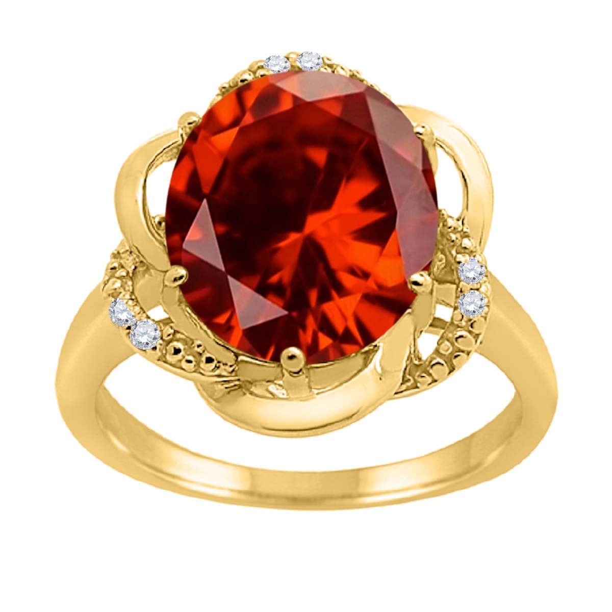 MauliJewels 10K Yellow Gold 4.55 Carat Garnet and Diamond Flower Prong Ring for Women | Elegant Jewelry Gift for Anniversary, Valentine's Day & Special Occasions