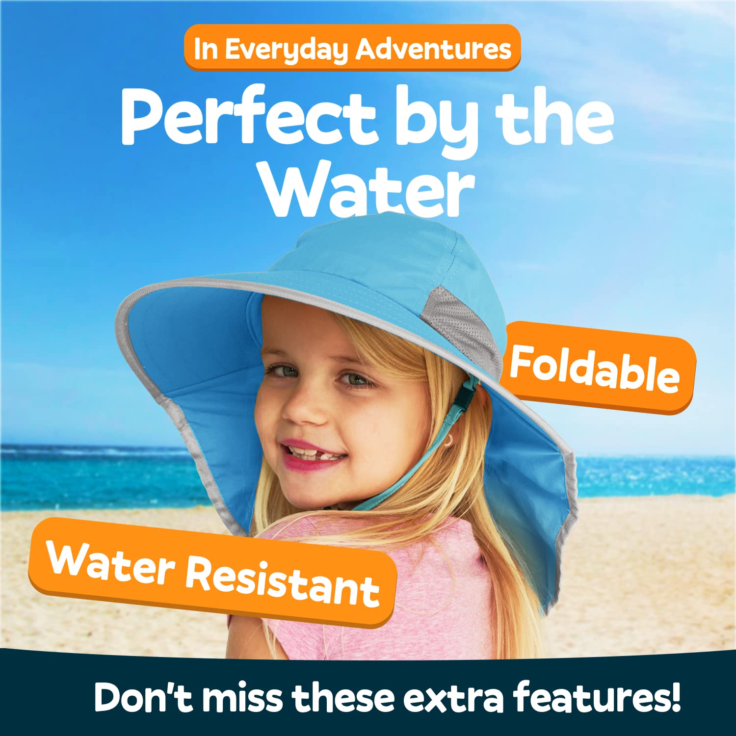 GearTOP UPF 50+ Kids Sun Hat with Neck Flap - UV Protection Beach & Swim Hat for Boys & Girls Ages 5-13 - Perfect for Outdoor Activities, Pool, Beach & Summer Camp