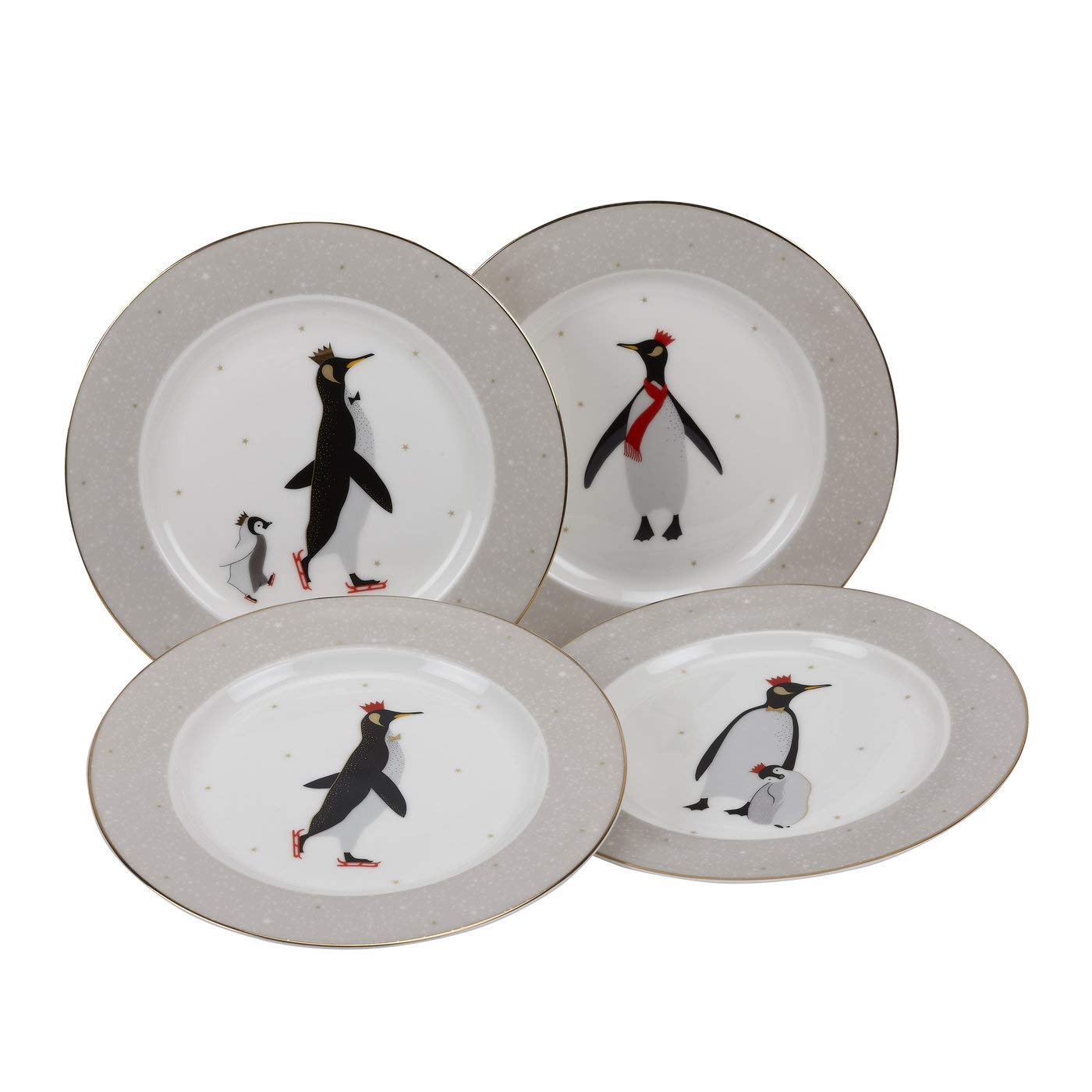 Portmeirion Porcelain Cake Plates Set of 4 - Elegant Dessert Serving Plates for Afternoon Tea, Wedding, Birthday Party & Holiday Gifting - Home & Kitchen Dining Essentials