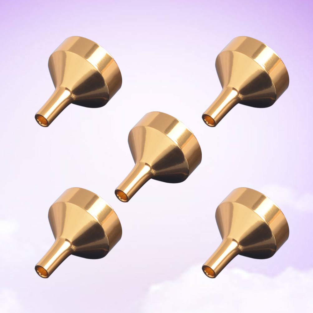 EXCEART 5-Piece Mini Stainless Steel Funnel Set - Small Gold Metal Funnels for Bottle Filling, Perfumes, Essential Oils, Liquids - Durable Kitchen & DIY Tool for Home Brewing, Cosmetics, Cooking