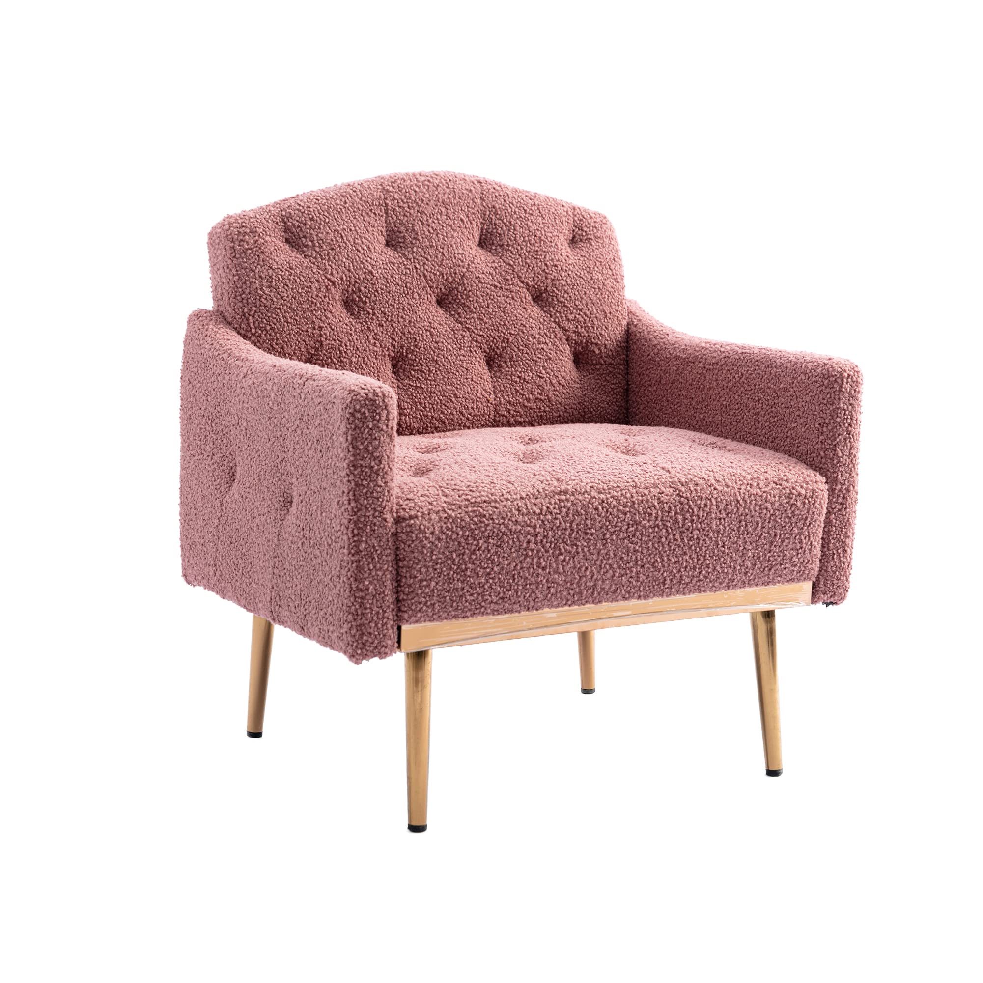 Modern Accent Chair with Upholstered Armrests - Club Lounge Chair for Living Room, Reading Nook & Dressing Room - Soft Teddy Brush Pink Fabric - Stylish Home Decor & Comfortable Seating Solution